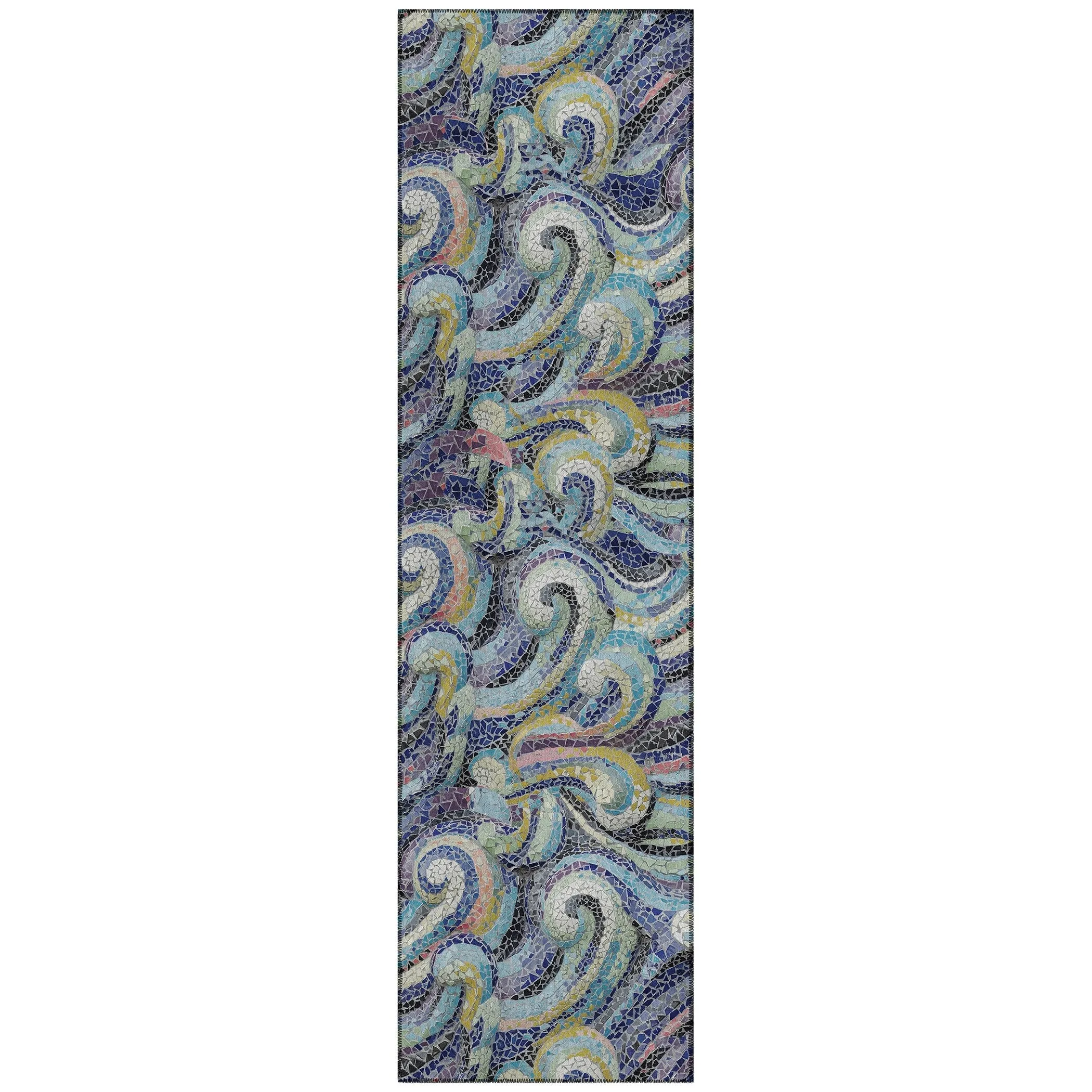 Indoor/ Outdoor Surfside Mosaic Waves Washable Rug New
