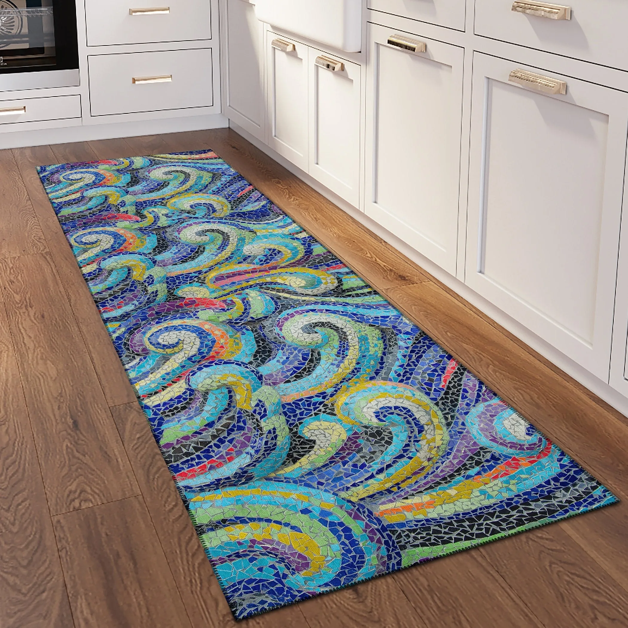 Indoor/ Outdoor Surfside Mosaic Waves Washable Rug New