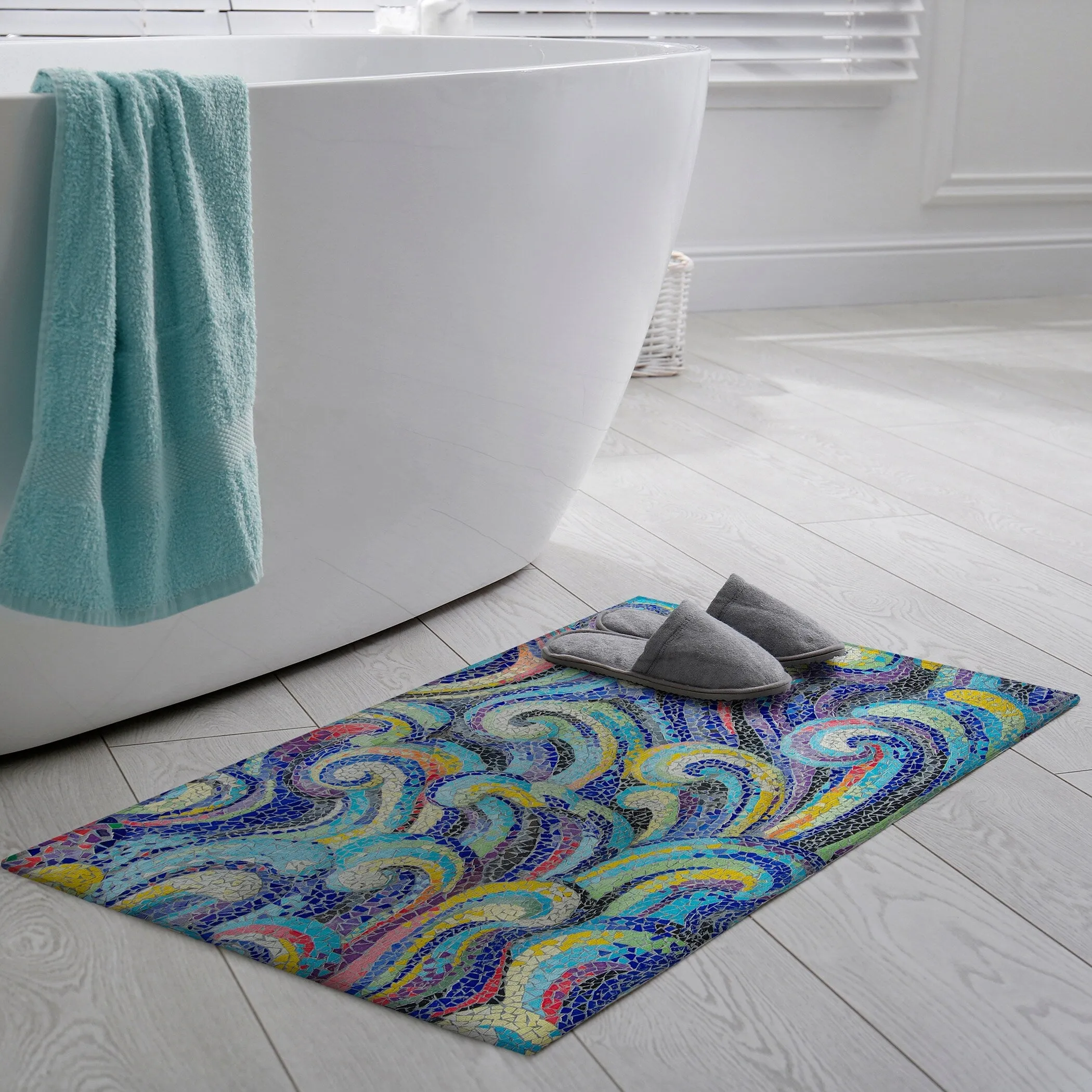 Indoor/ Outdoor Surfside Mosaic Waves Washable Rug New