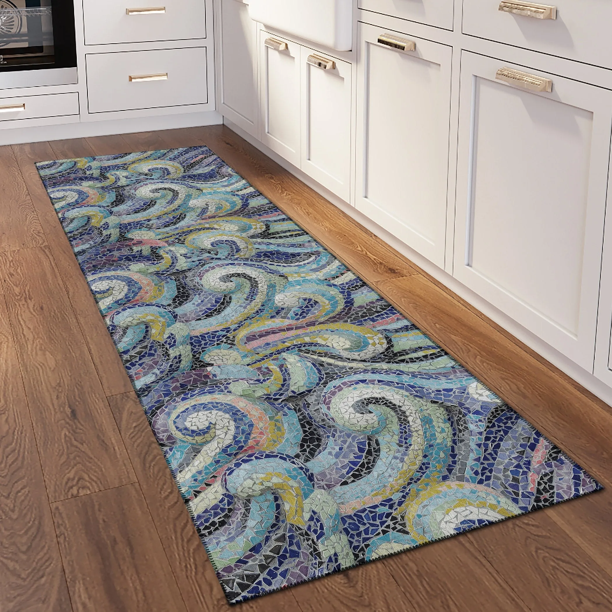 Indoor/ Outdoor Surfside Mosaic Waves Washable Rug New