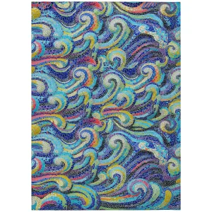Indoor/ Outdoor Surfside Mosaic Waves Washable Rug New