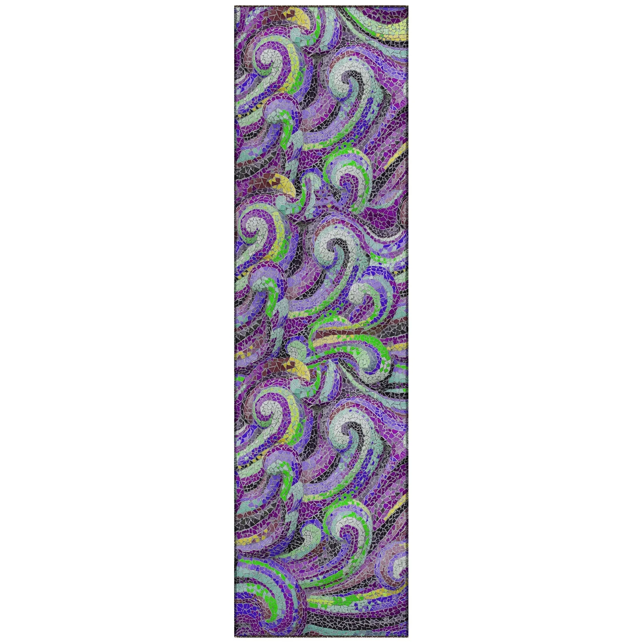 Indoor/ Outdoor Surfside Mosaic Waves Washable Rug New