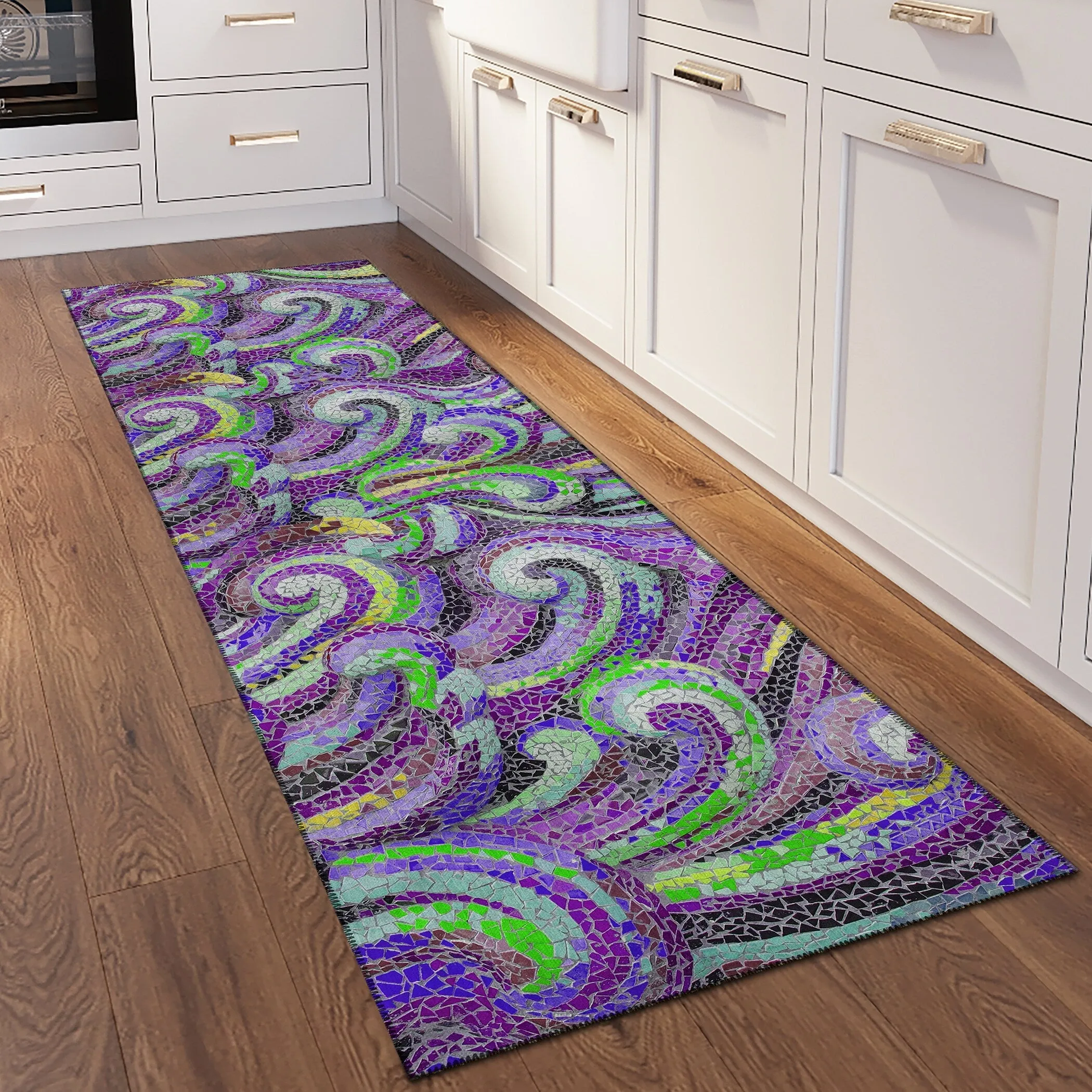 Indoor/ Outdoor Surfside Mosaic Waves Washable Rug New