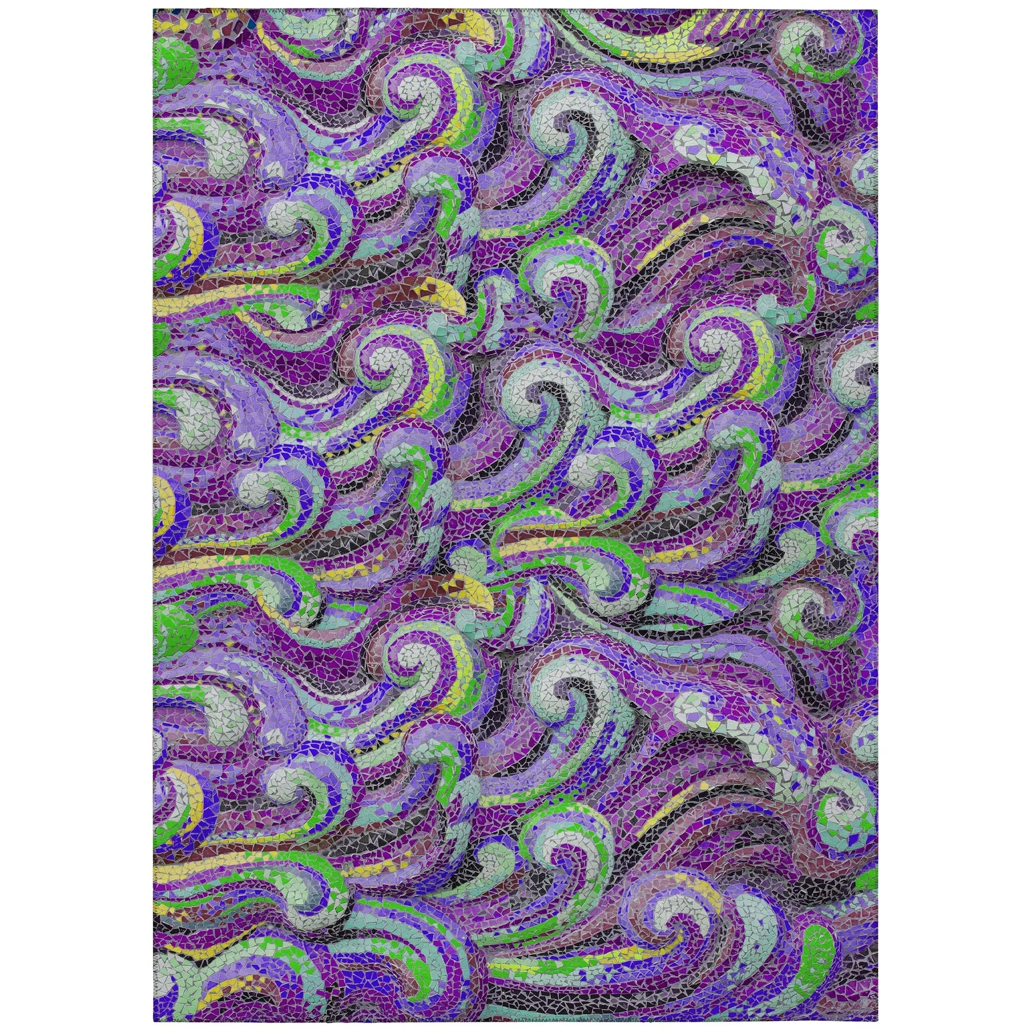 Indoor/ Outdoor Surfside Mosaic Waves Washable Rug New