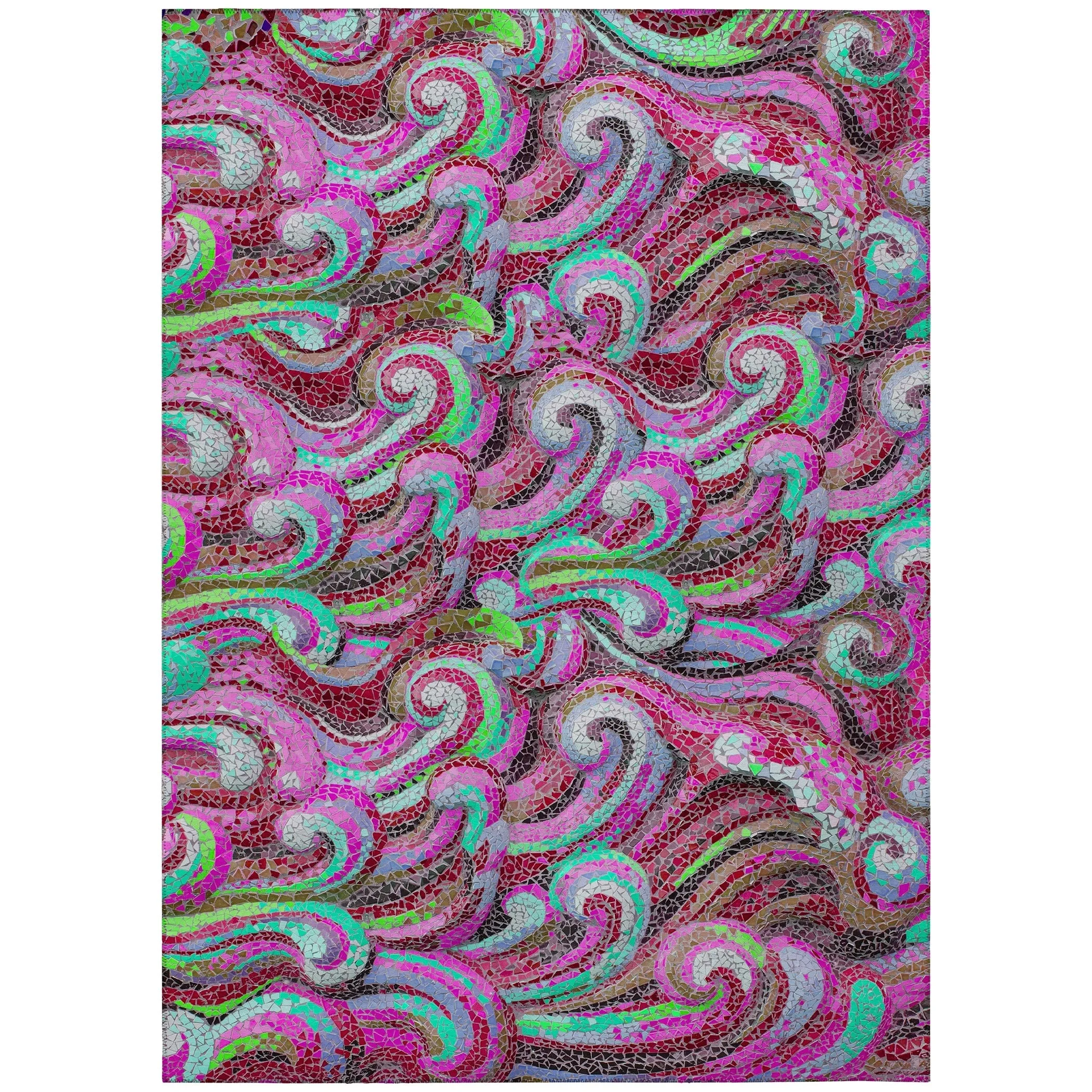 Indoor/ Outdoor Surfside Mosaic Waves Washable Rug New