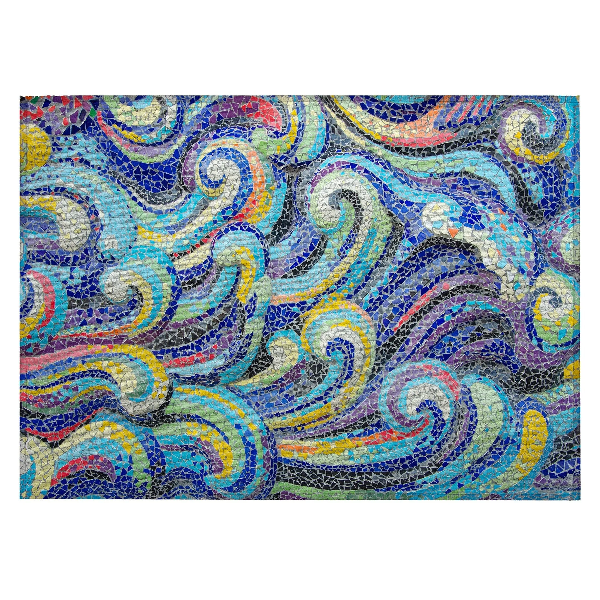 Indoor/ Outdoor Surfside Mosaic Waves Washable Rug New