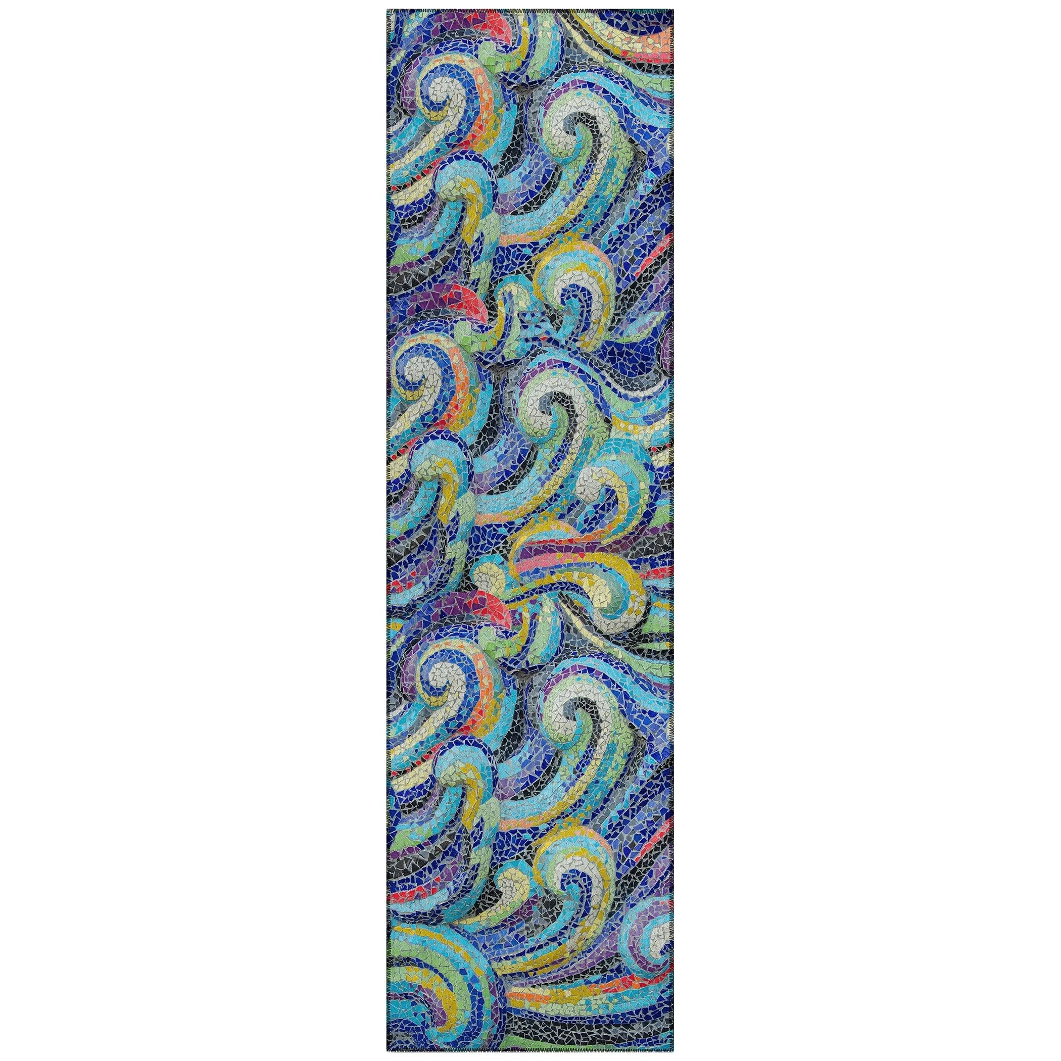 Indoor/ Outdoor Surfside Mosaic Waves Washable Rug New
