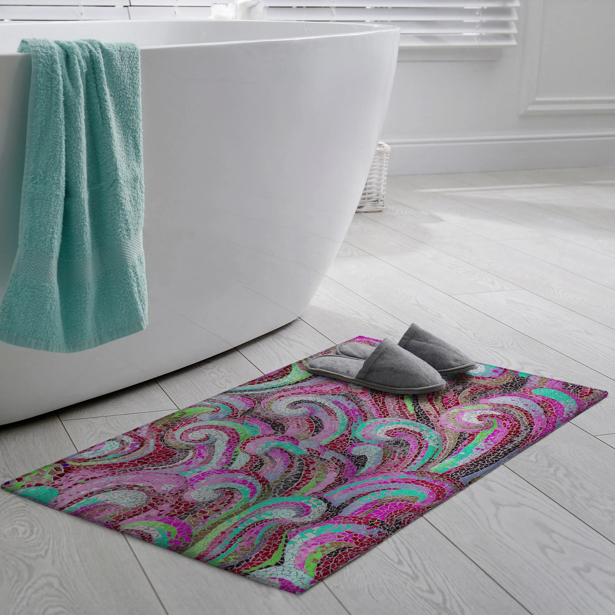 Indoor/ Outdoor Surfside Mosaic Waves Washable Rug New