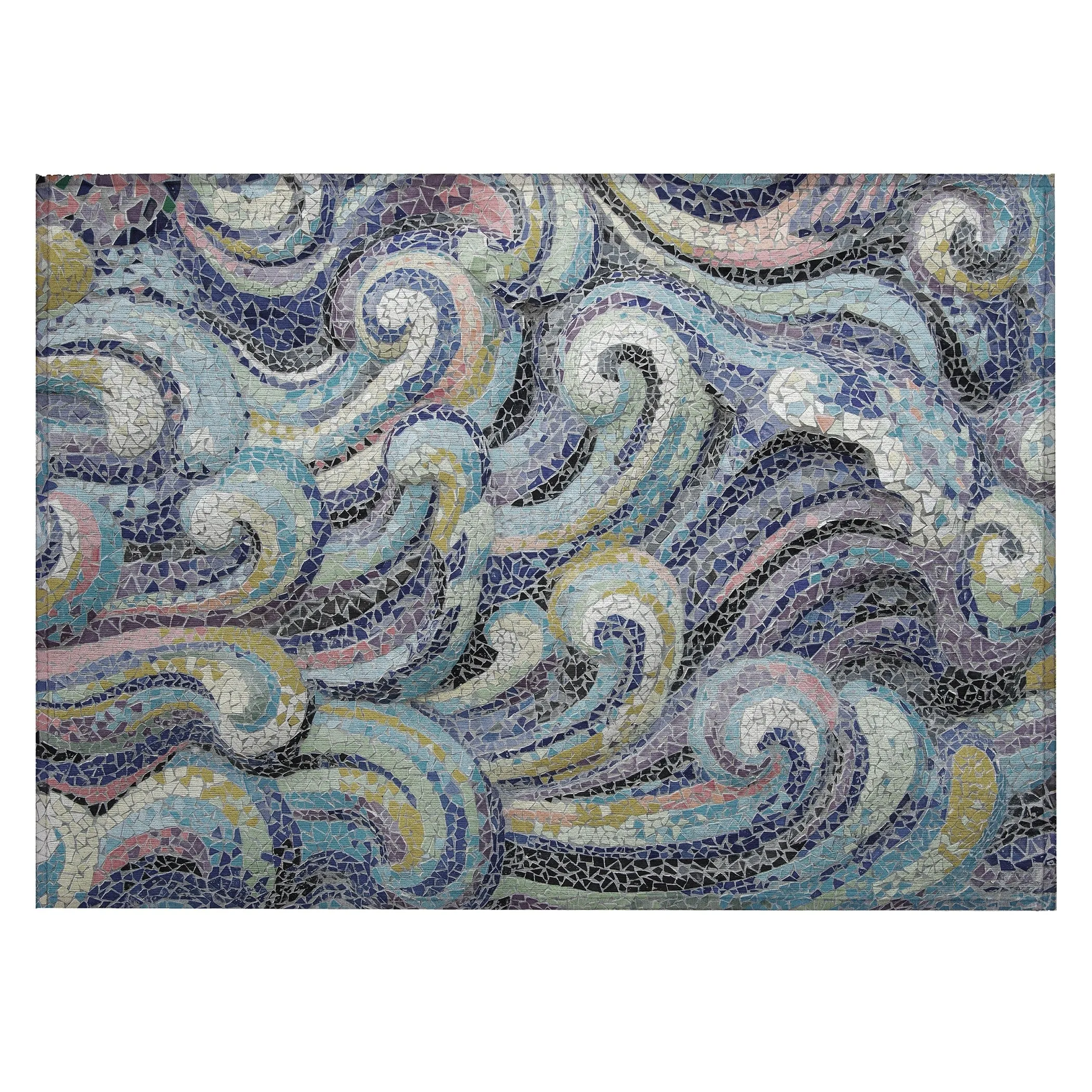 Indoor/ Outdoor Surfside Mosaic Waves Washable Rug New