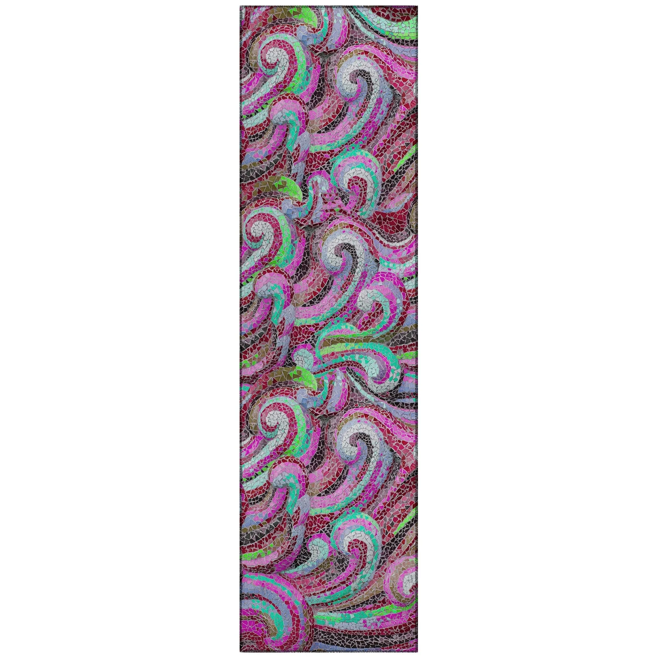 Indoor/ Outdoor Surfside Mosaic Waves Washable Rug New