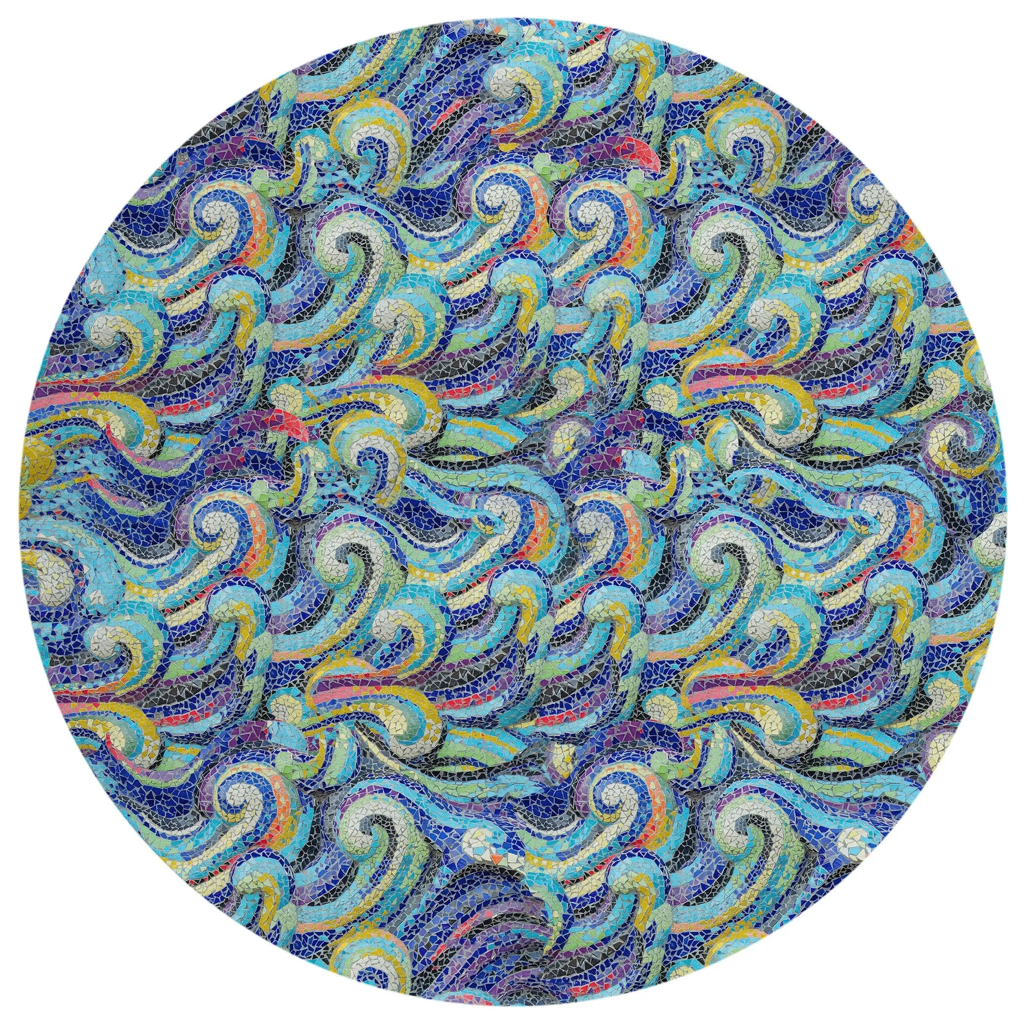 Indoor/ Outdoor Surfside Mosaic Waves Washable Rug New