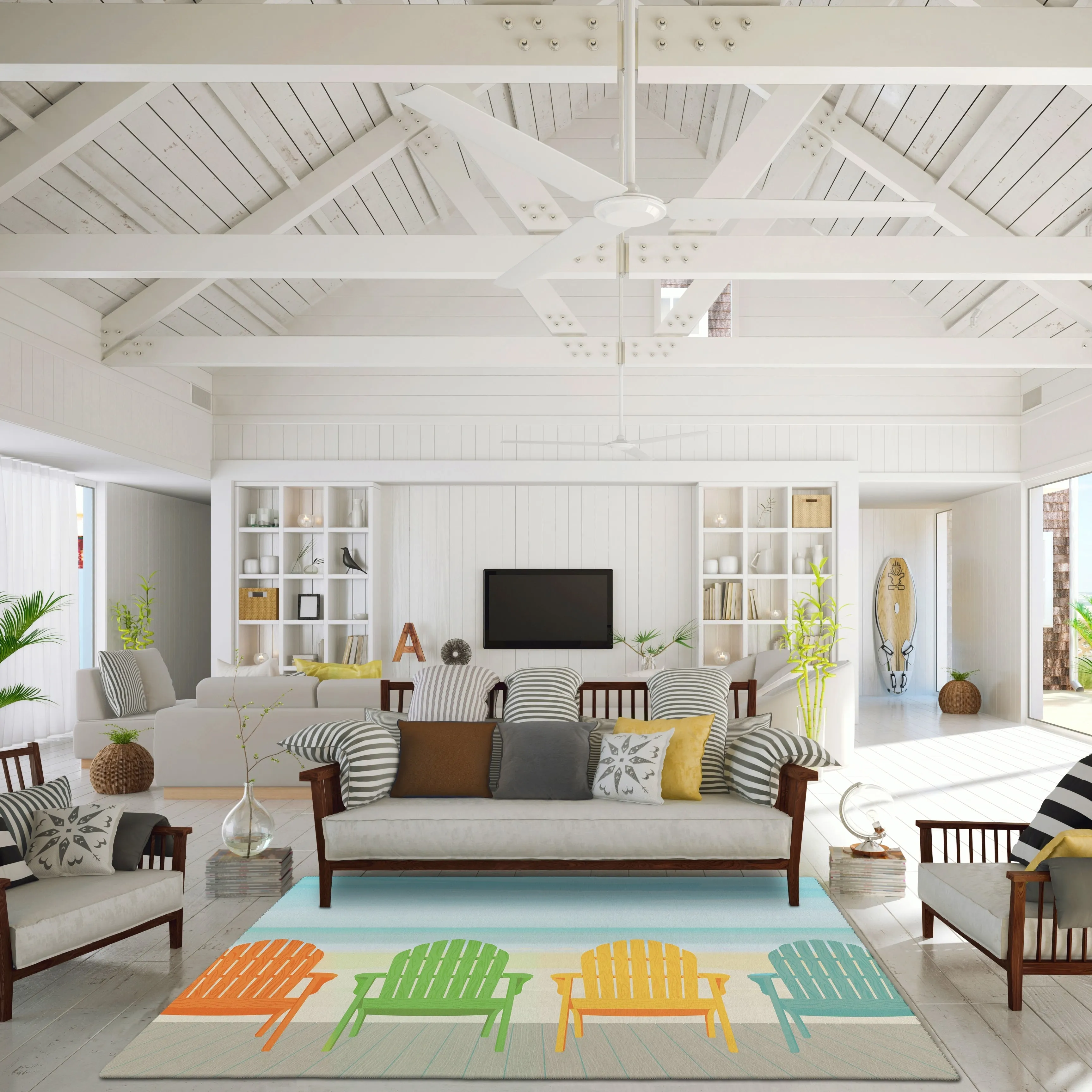 Indoor/Outdoor Harpswell Beach Chairs Washable Rug