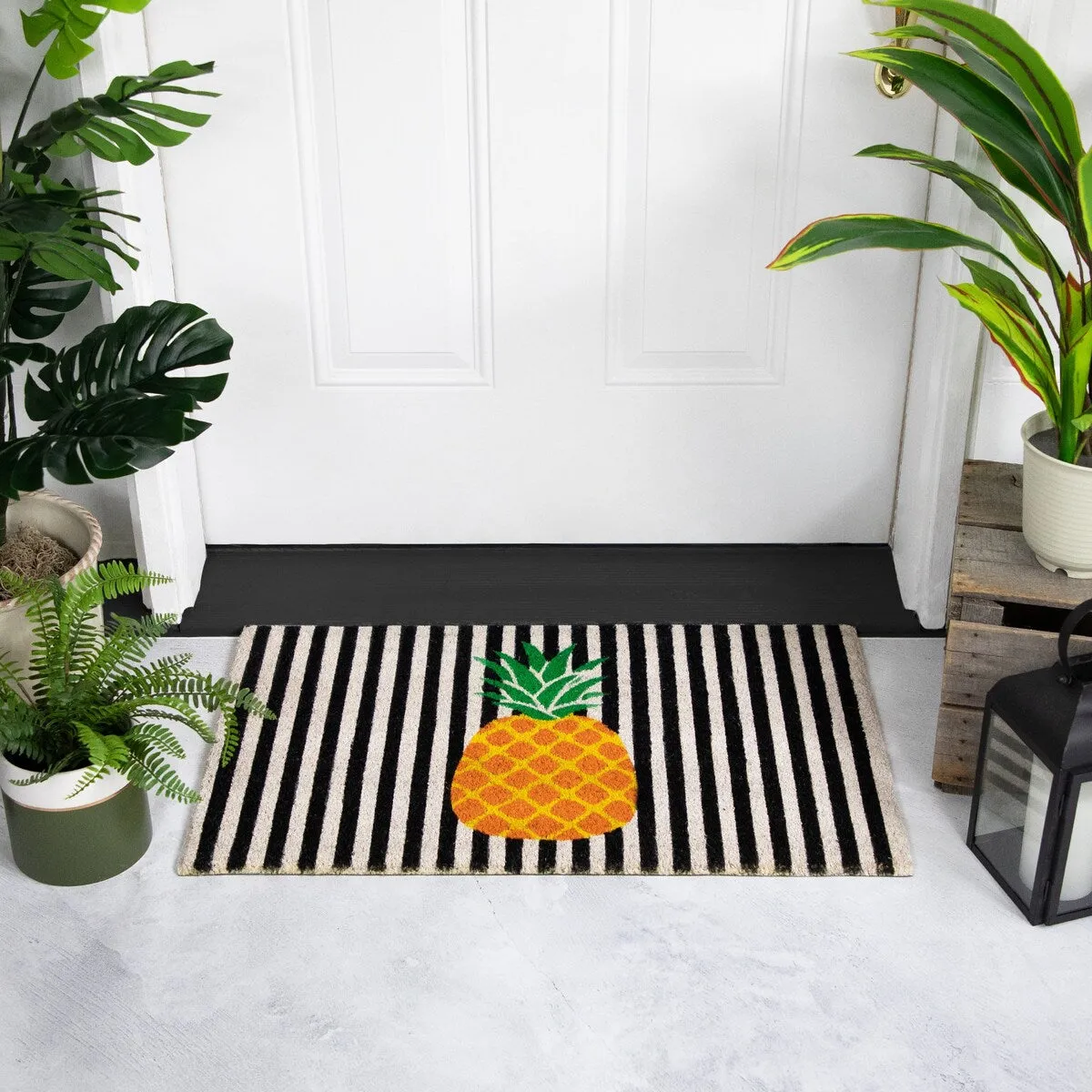 Ivory and Orange Pineapple Striped Natural Coir Outdoor Doormat - 18