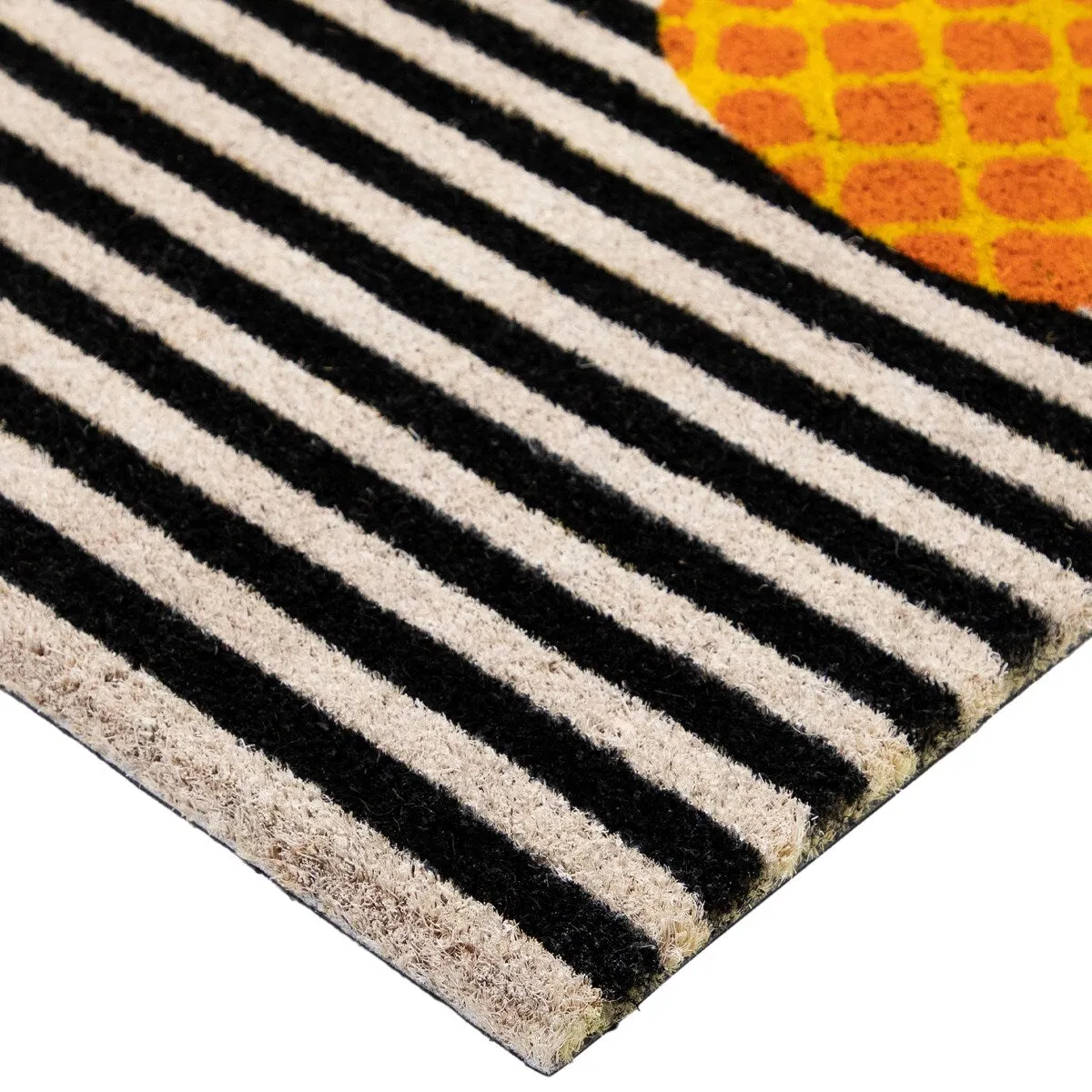 Ivory and Orange Pineapple Striped Natural Coir Outdoor Doormat - 18