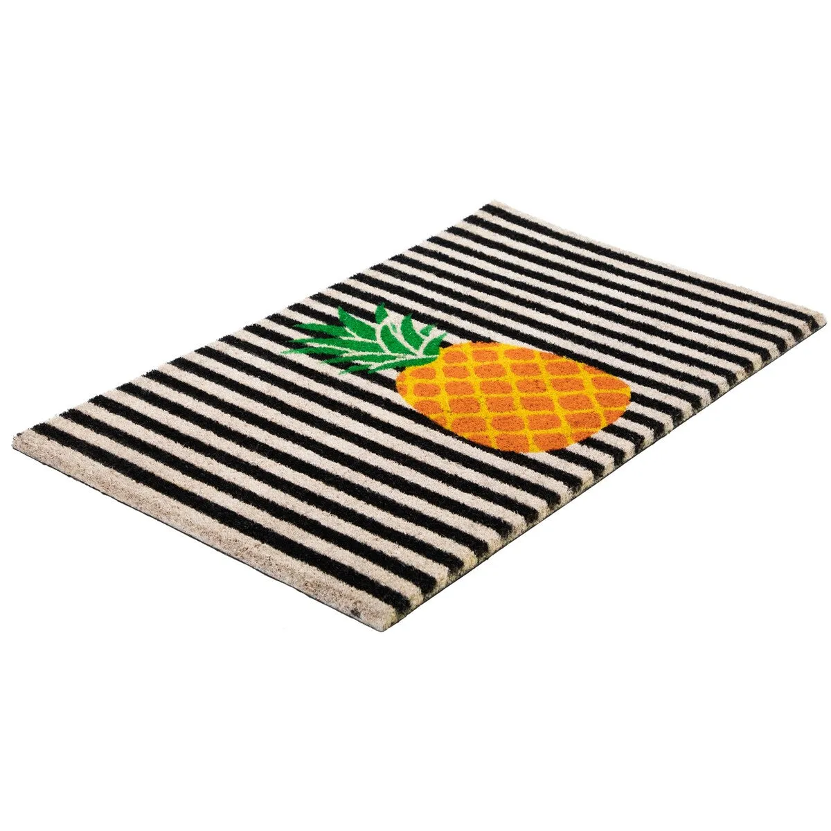 Ivory and Orange Pineapple Striped Natural Coir Outdoor Doormat - 18