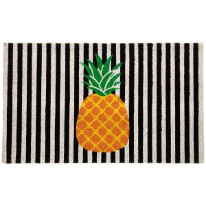 Ivory and Orange Pineapple Striped Natural Coir Outdoor Doormat - 18
