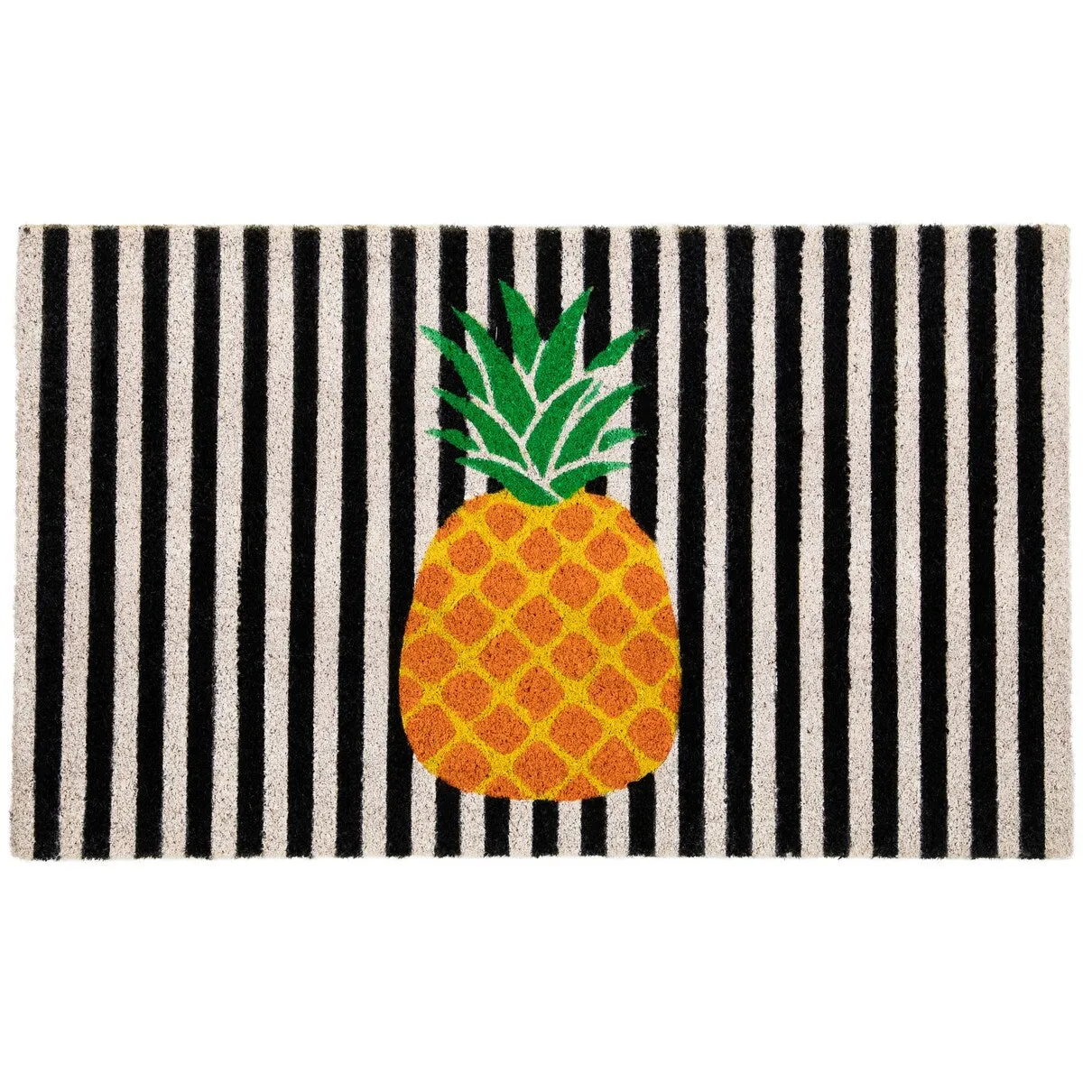 Ivory and Orange Pineapple Striped Natural Coir Outdoor Doormat - 18
