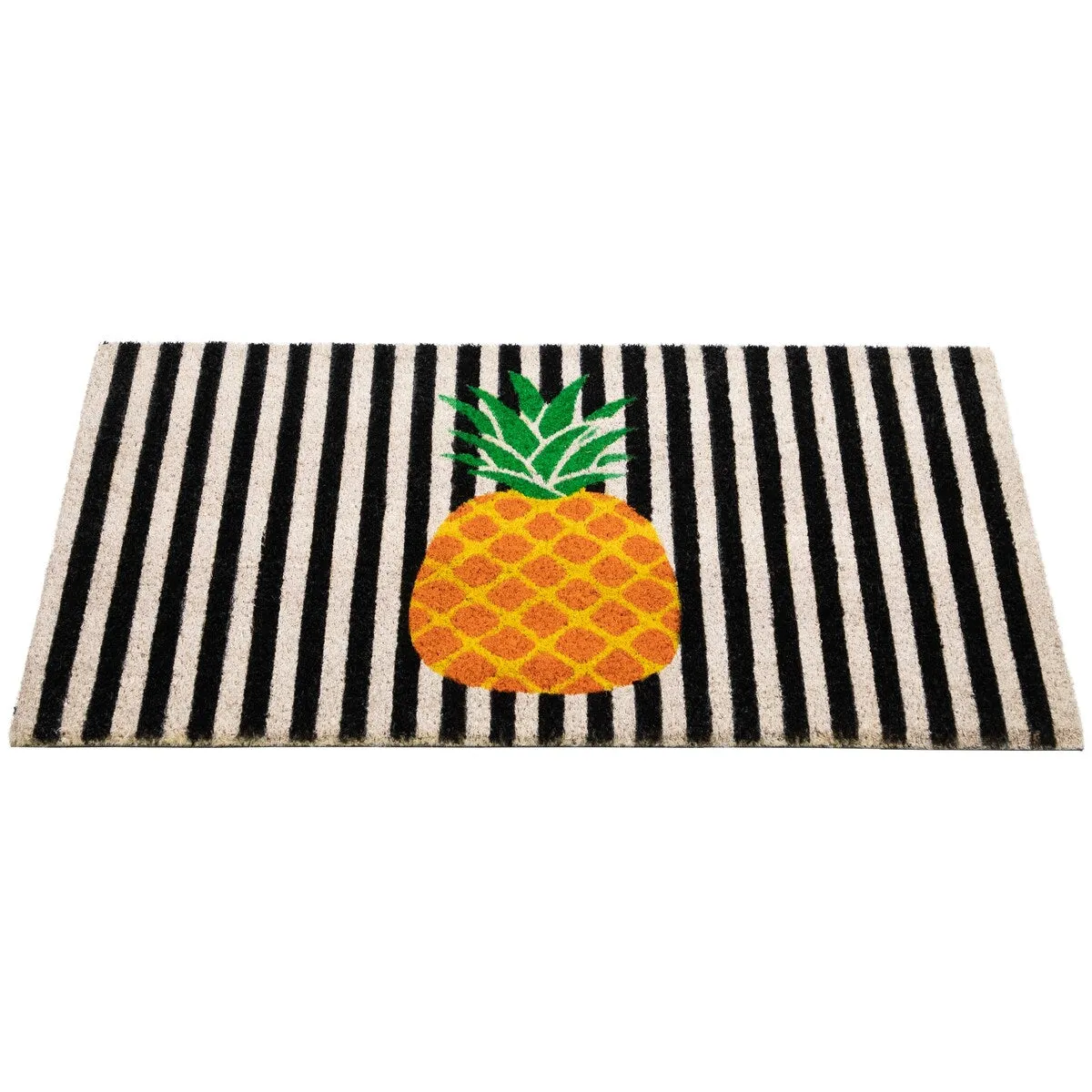 Ivory and Orange Pineapple Striped Natural Coir Outdoor Doormat - 18
