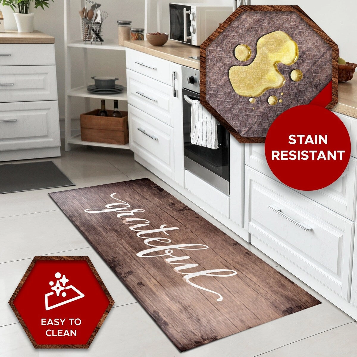 J&V Textiles Oversized Cushioned Anti fatigue Kitchen Mat (Grateful) Brown Size 20X55 - 20 X 55