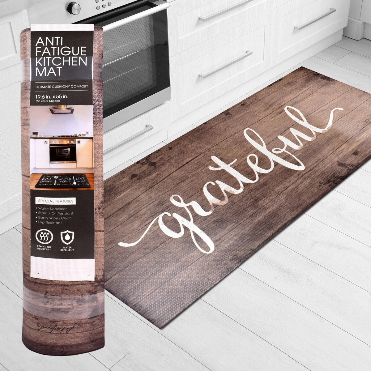 J&V Textiles Oversized Cushioned Anti fatigue Kitchen Mat (Grateful) Brown Size 20X55 - 20 X 55