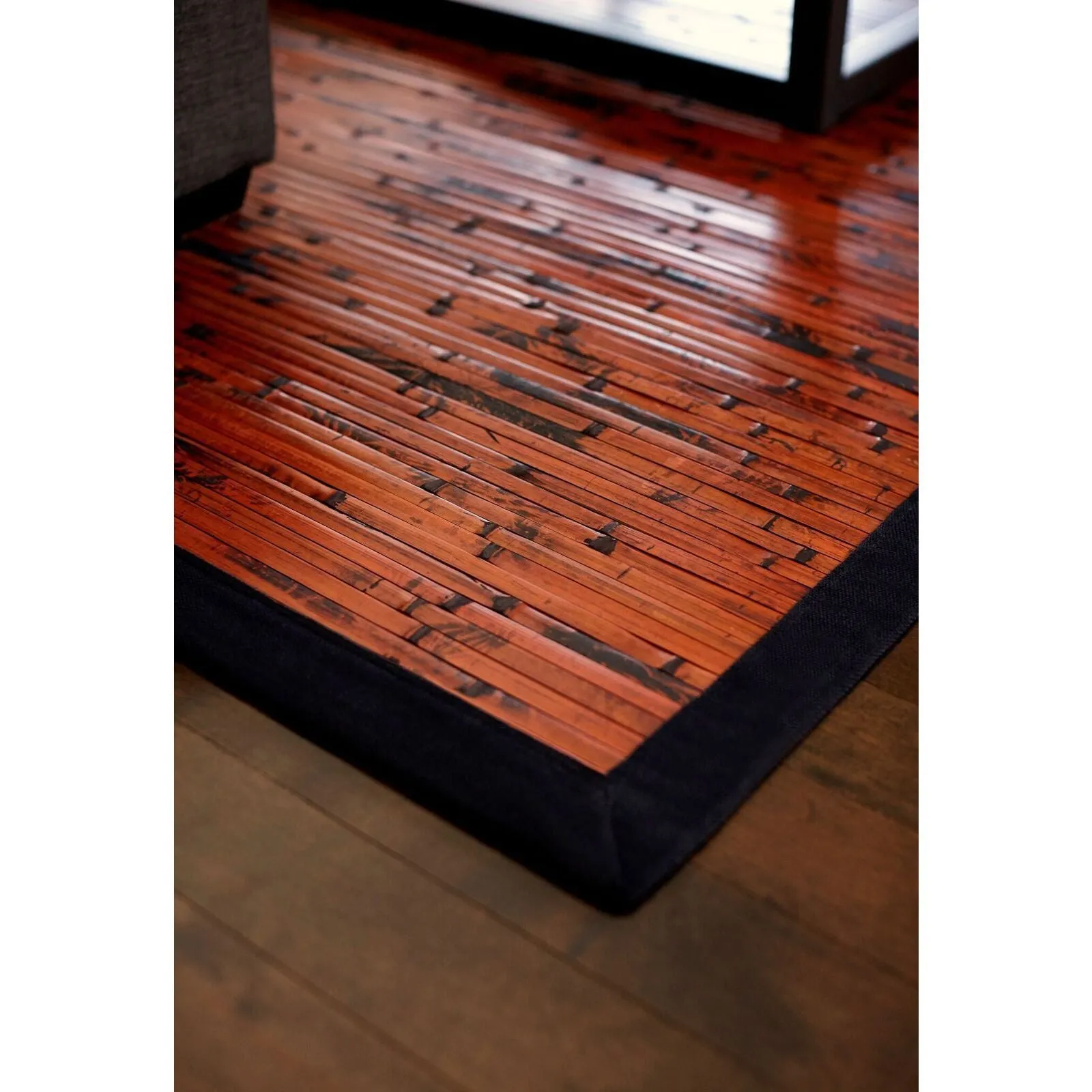 Jani Apyan Mahogany Bamboo Rug with Black Border