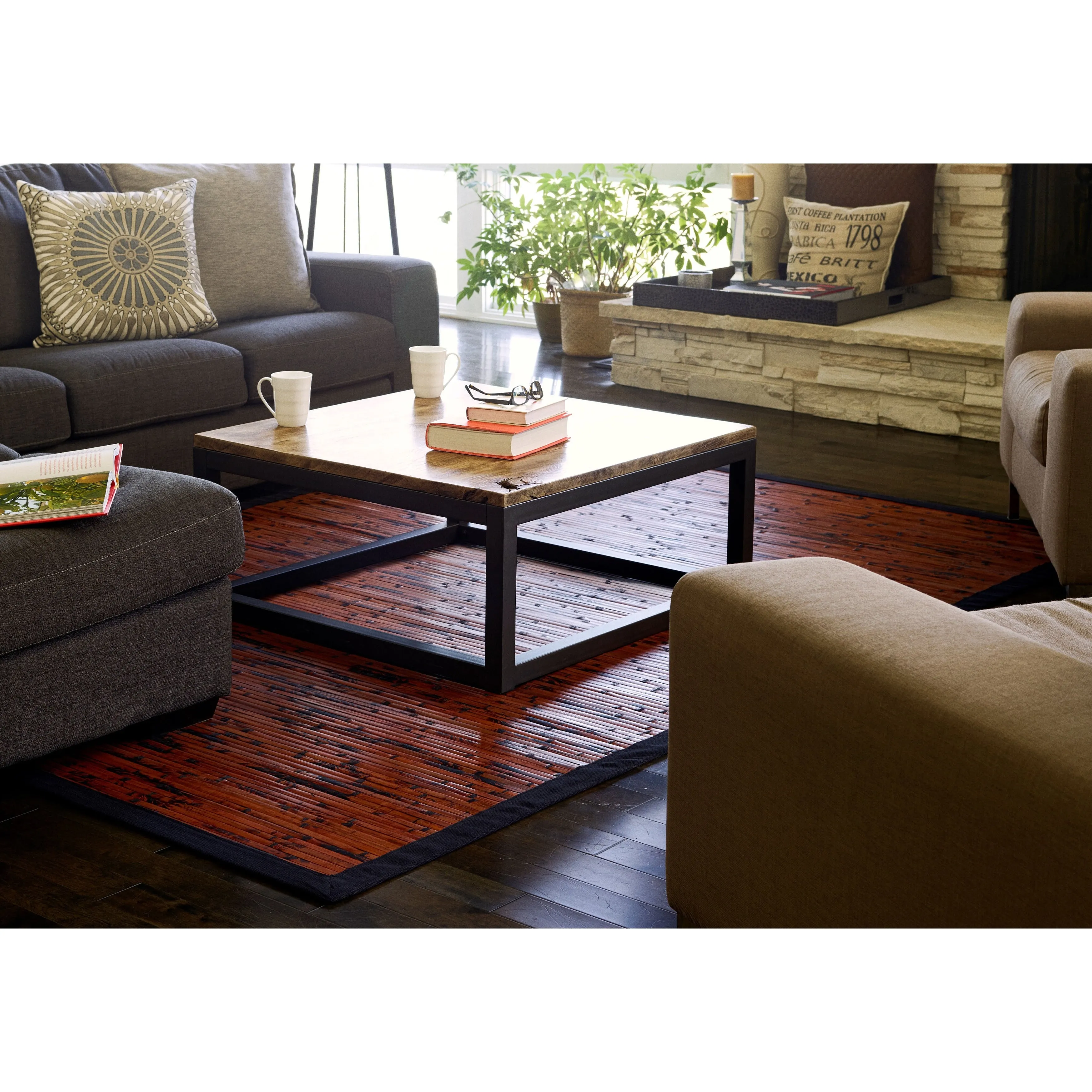 Jani Apyan Mahogany Bamboo Rug with Black Border