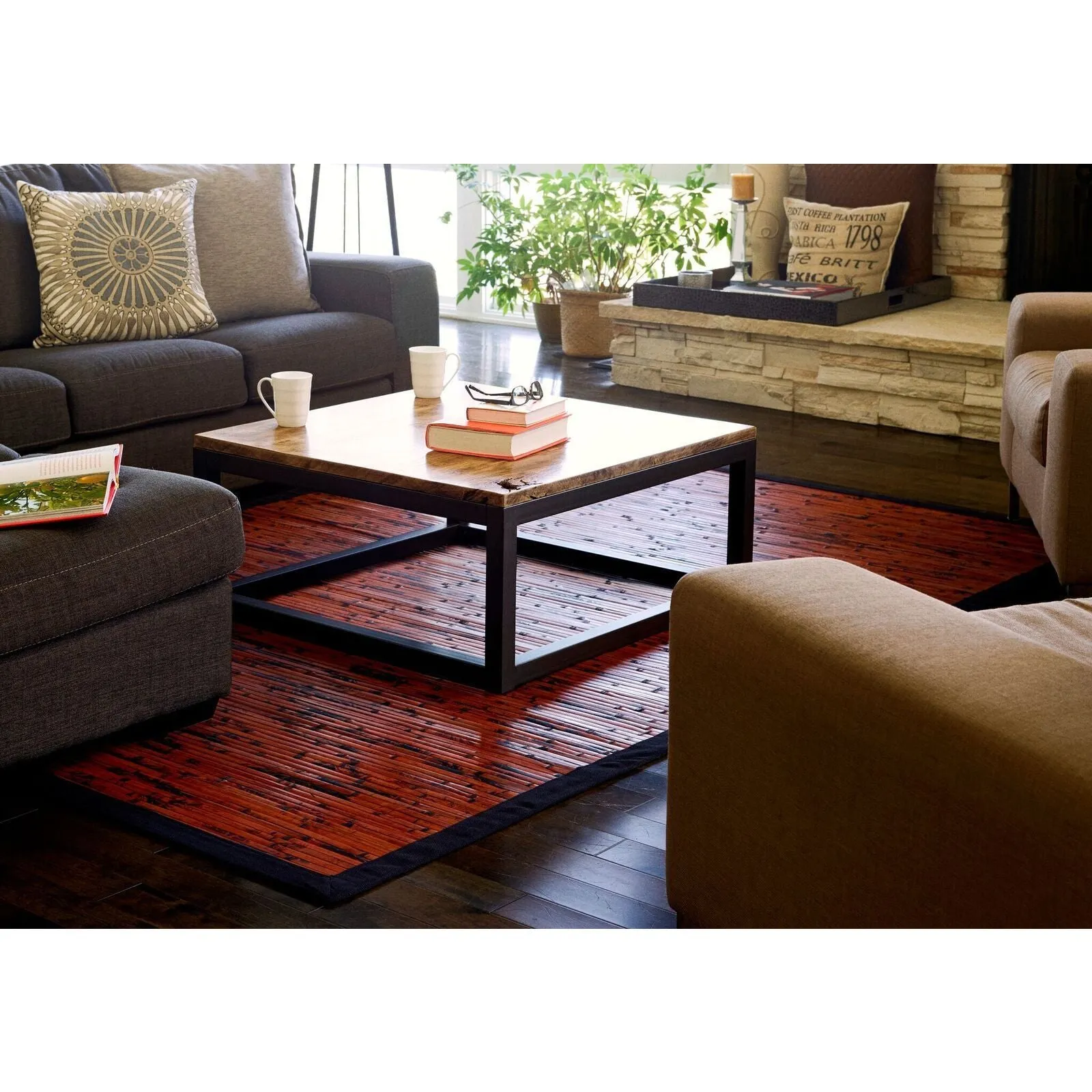 Jani Apyan Mahogany Bamboo Rug with Black Border