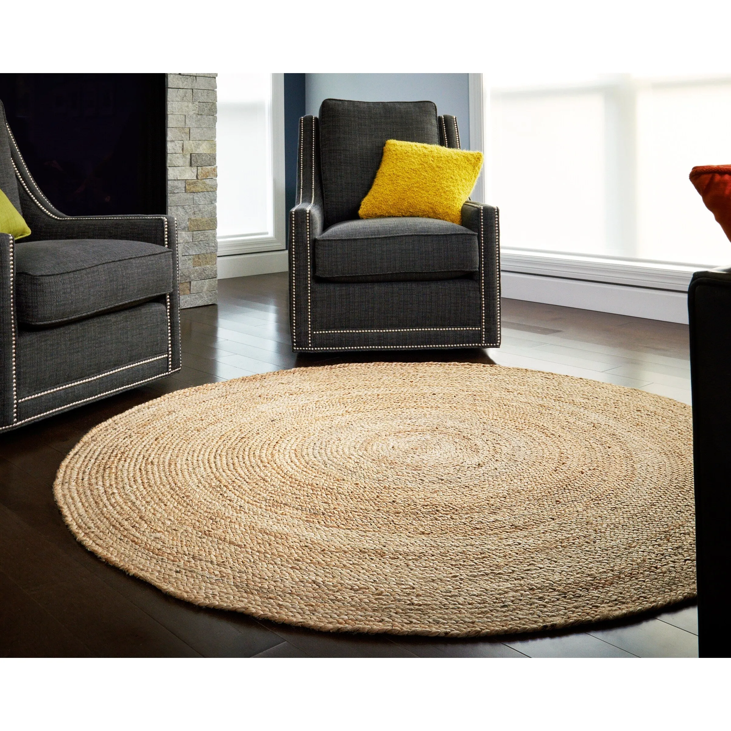 Jani Tara Braided Natural Jute Area Rug - Kerala Round Rug. 4-Feet. Durable. Superior Quality