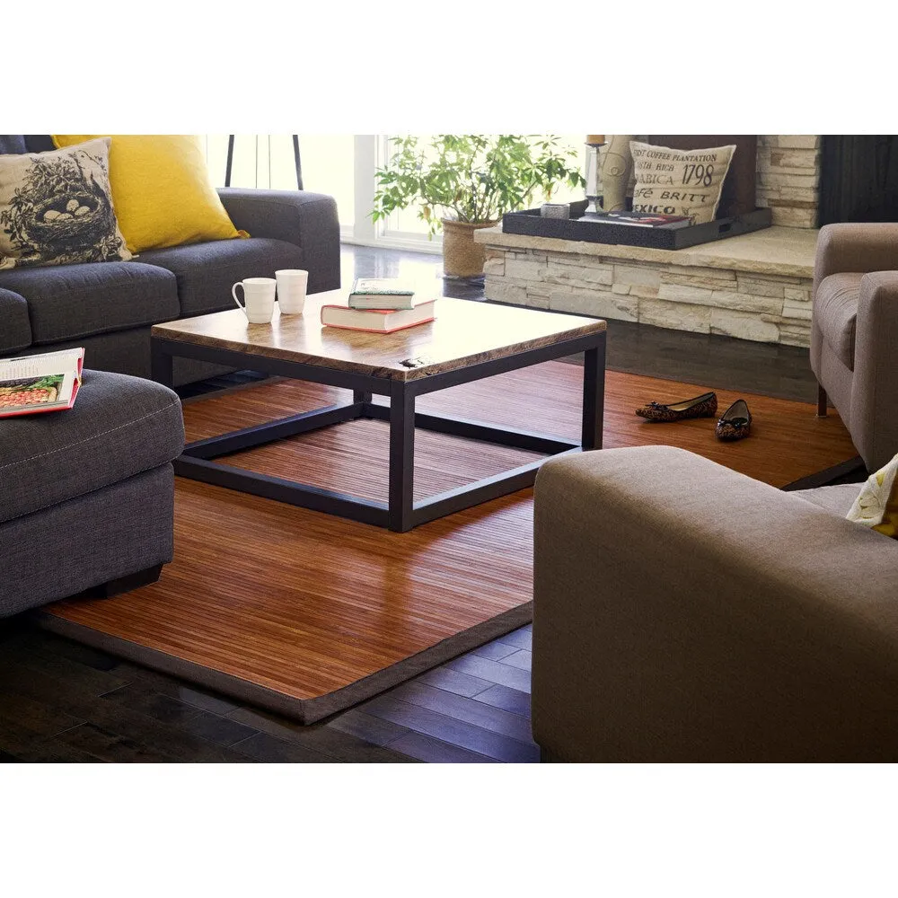 Jani Truffle Light Brown Bamboo Rug with Dark Brown Border - 7' x 10' Feet. Contemporary Chocolate Design