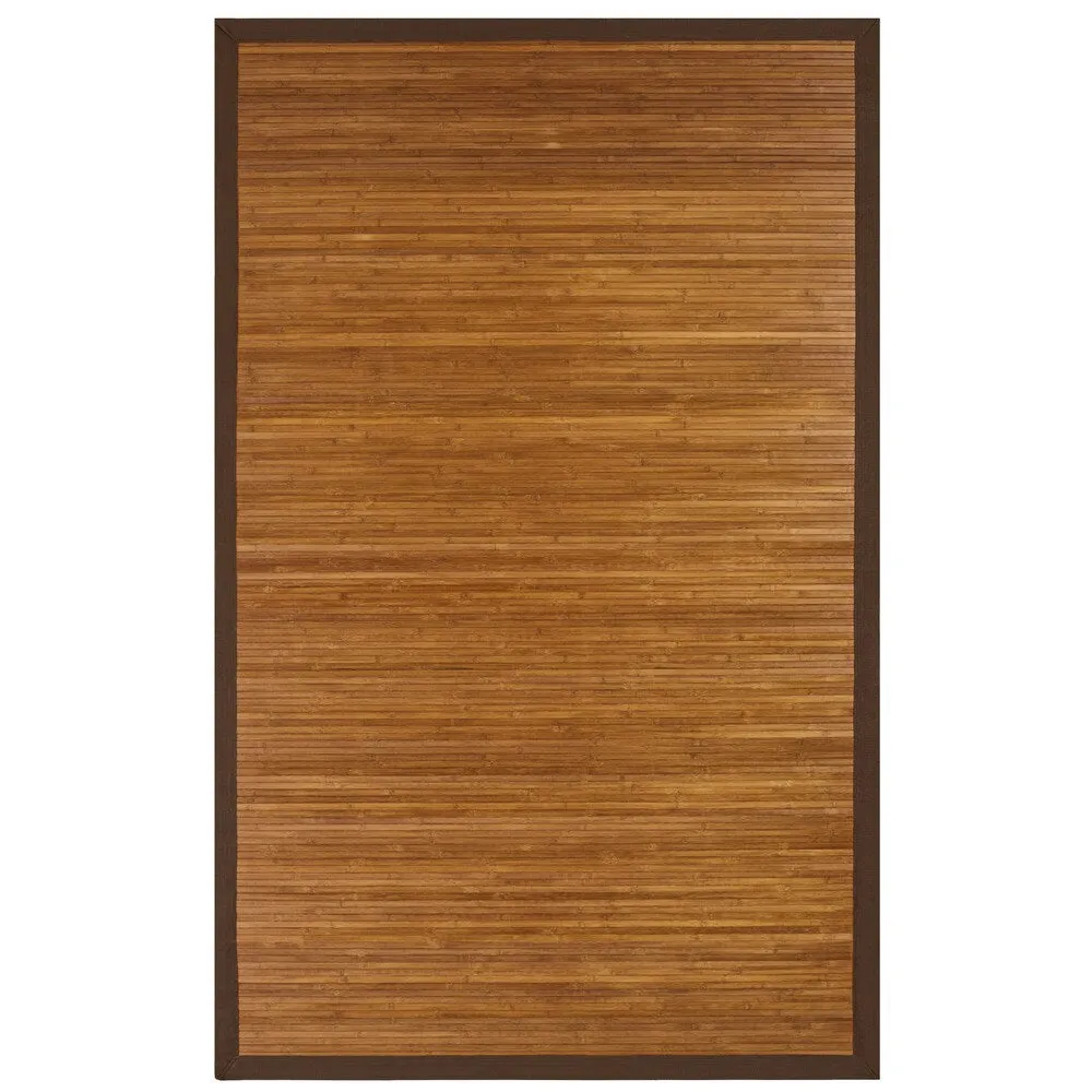 Jani Truffle Light Brown Bamboo Rug with Dark Brown Border - 7' x 10' Feet. Contemporary Chocolate Design