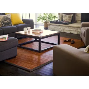 Jani Truffle Light Brown Bamboo Rug with Dark Brown Border - 7' x 10' Feet. Contemporary Chocolate Design