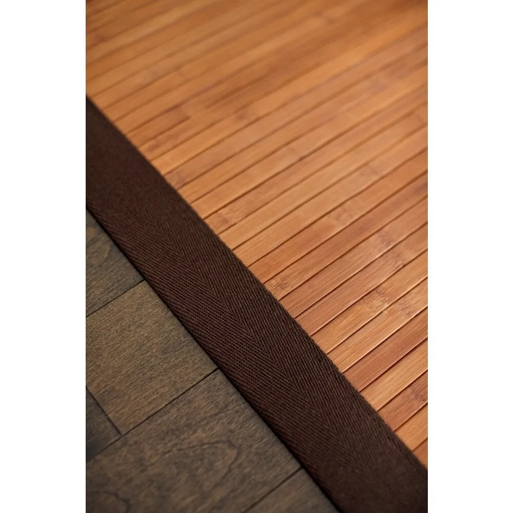 Jani Truffle Light Brown Bamboo Rug with Dark Brown Border - 7' x 10' Feet. Contemporary Chocolate Design