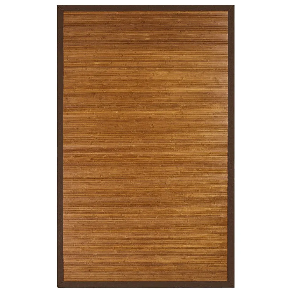 Jani Truffle Light Brown Bamboo Rug with Dark Brown Border - 7' x 10' Feet. Contemporary Chocolate Design