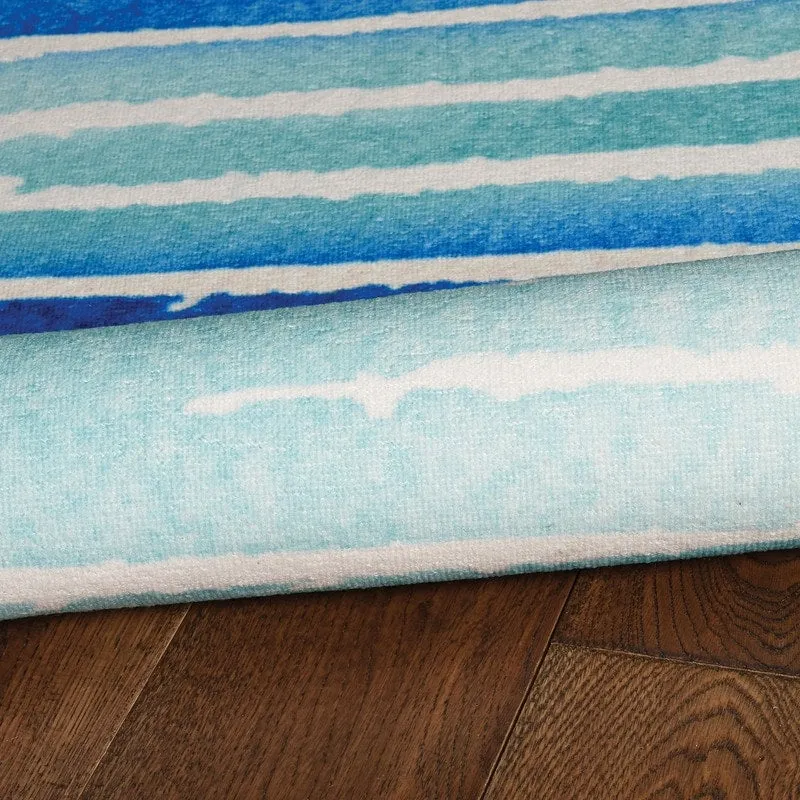 Janna Machine Washable Watercolor Ivory and Blue Area Rug