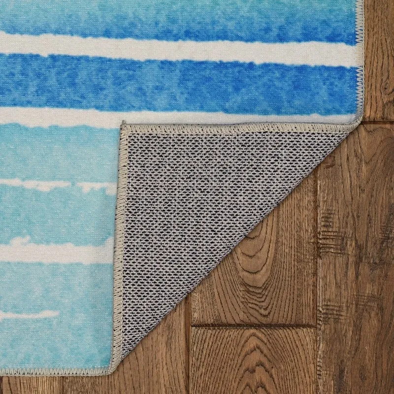 Janna Machine Washable Watercolor Ivory and Blue Area Rug
