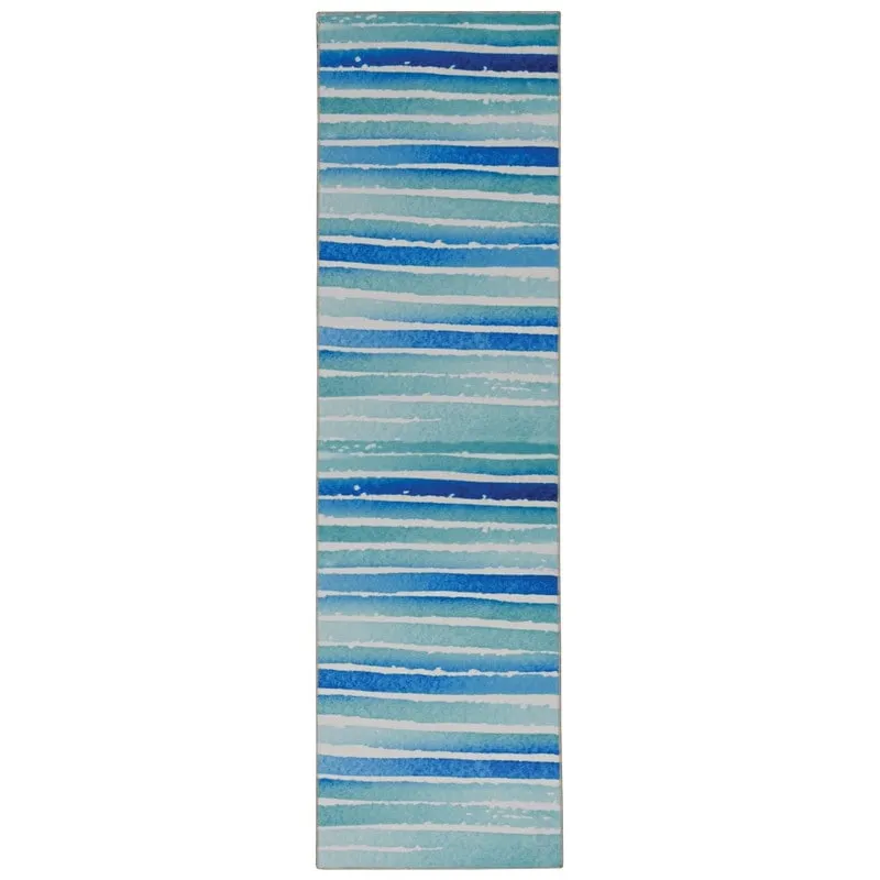 Janna Machine Washable Watercolor Ivory and Blue Area Rug