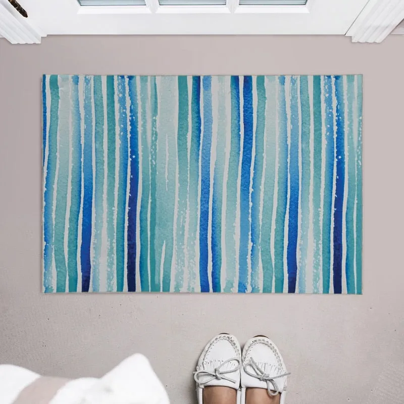 Janna Machine Washable Watercolor Ivory and Blue Area Rug