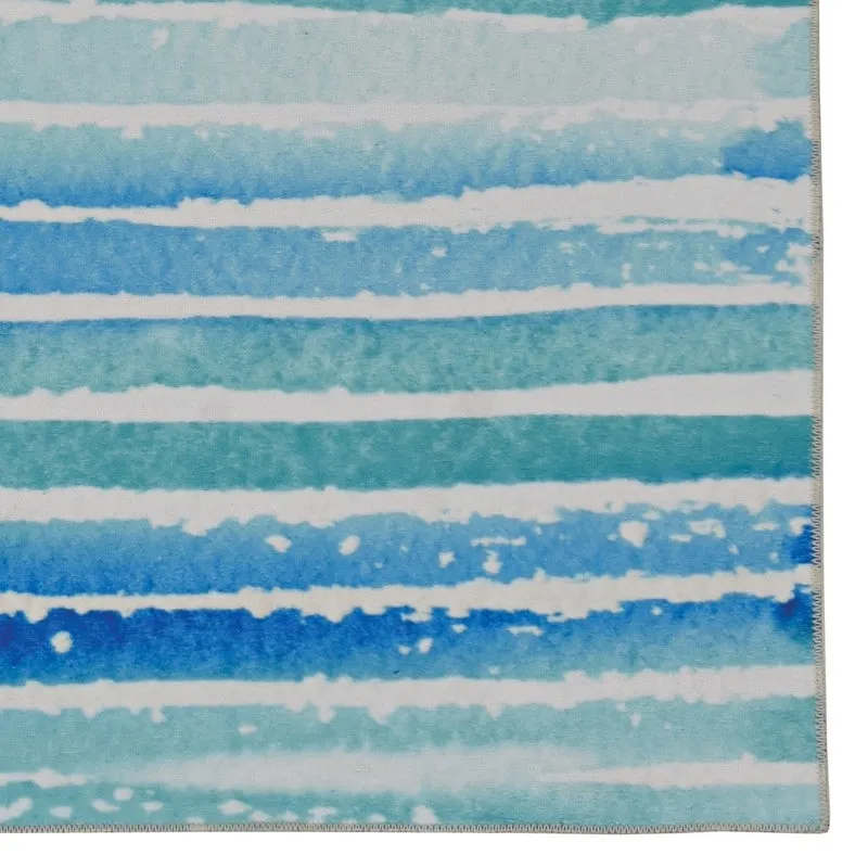 Janna Machine Washable Watercolor Ivory and Blue Area Rug