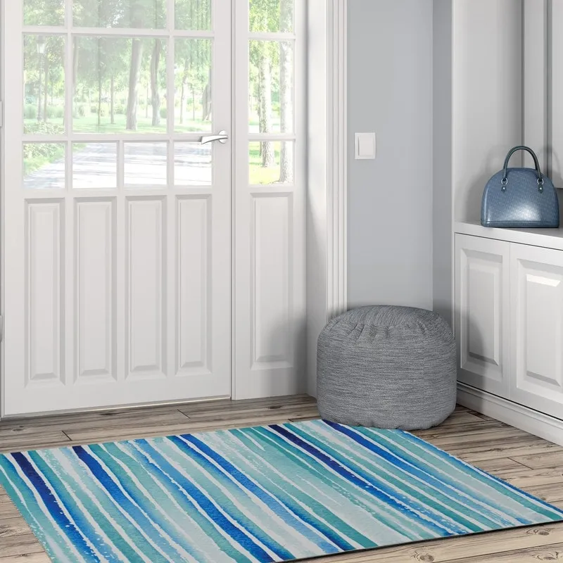 Janna Machine Washable Watercolor Ivory and Blue Area Rug
