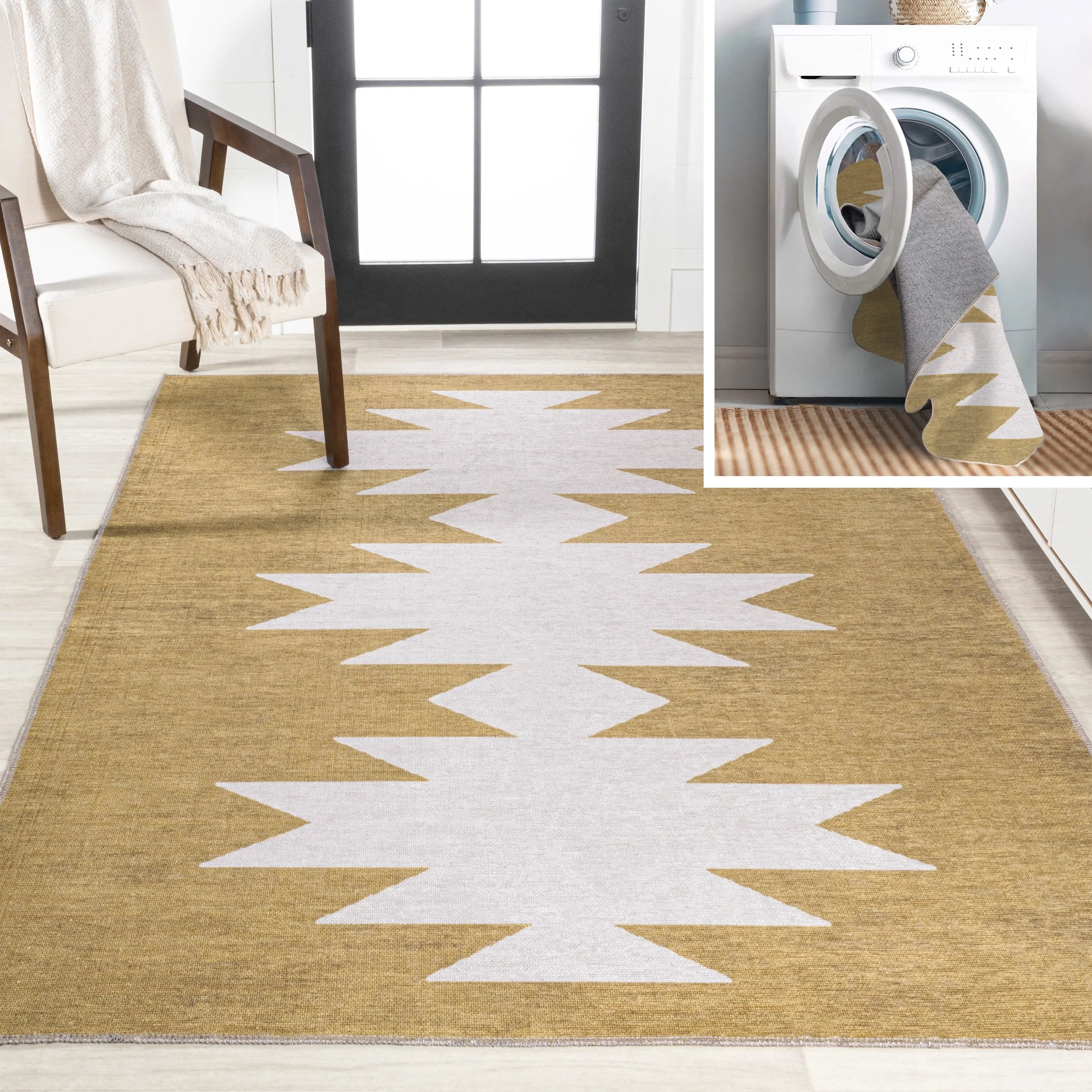 JONATHAN Y Adriel Solid Low-Pile Machine Washable Area Rug