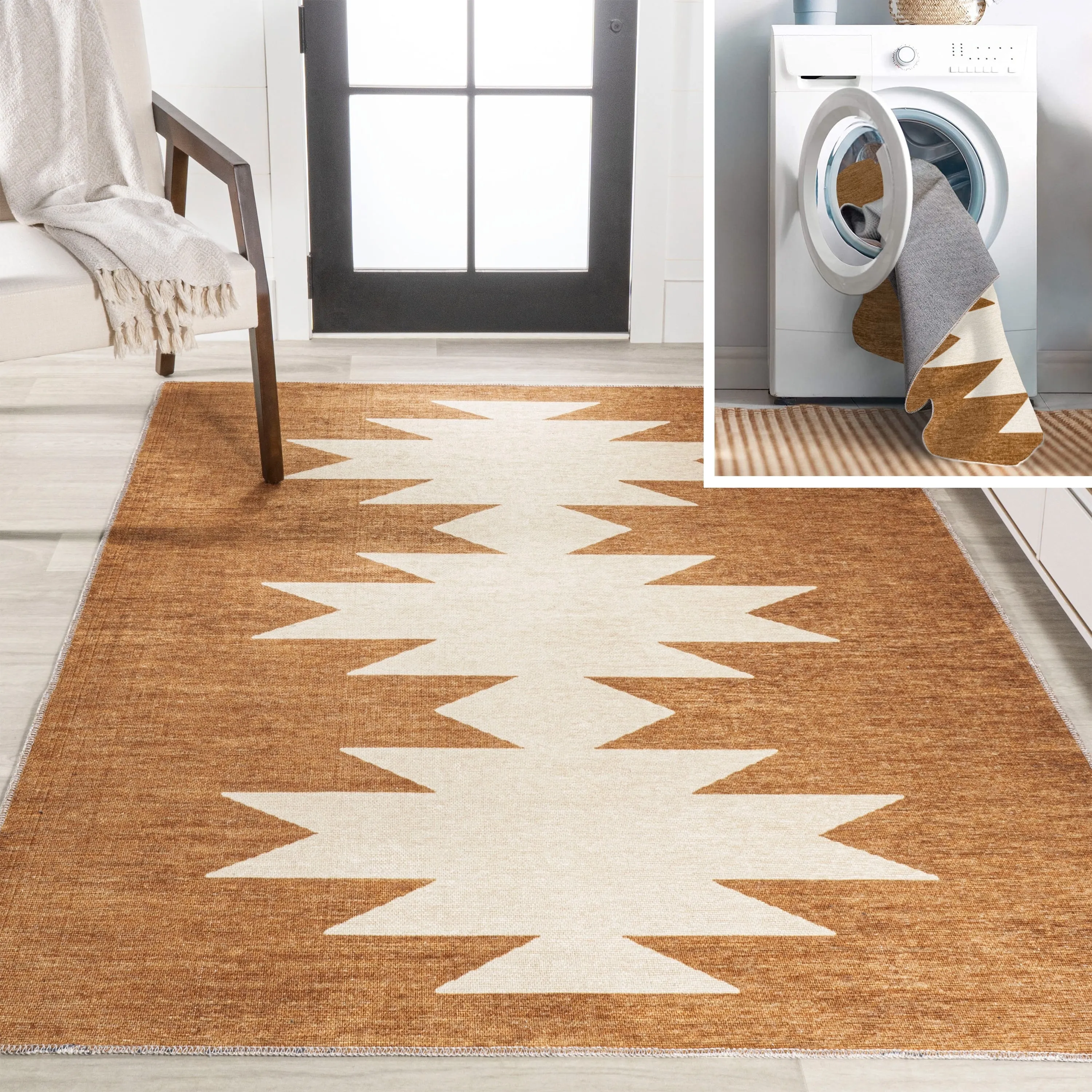 JONATHAN Y Adriel Solid Low-Pile Machine Washable Area Rug
