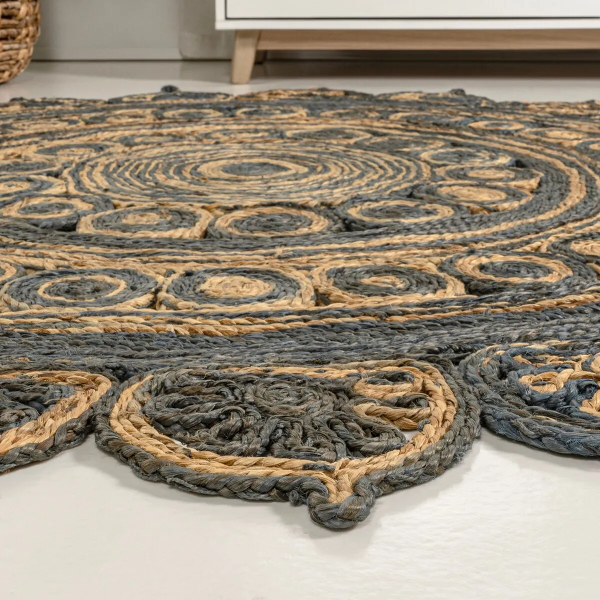 JONATHAN Y Algae Medallion Contemporary Bohemian Round Jute Blue/Natural Area Rug