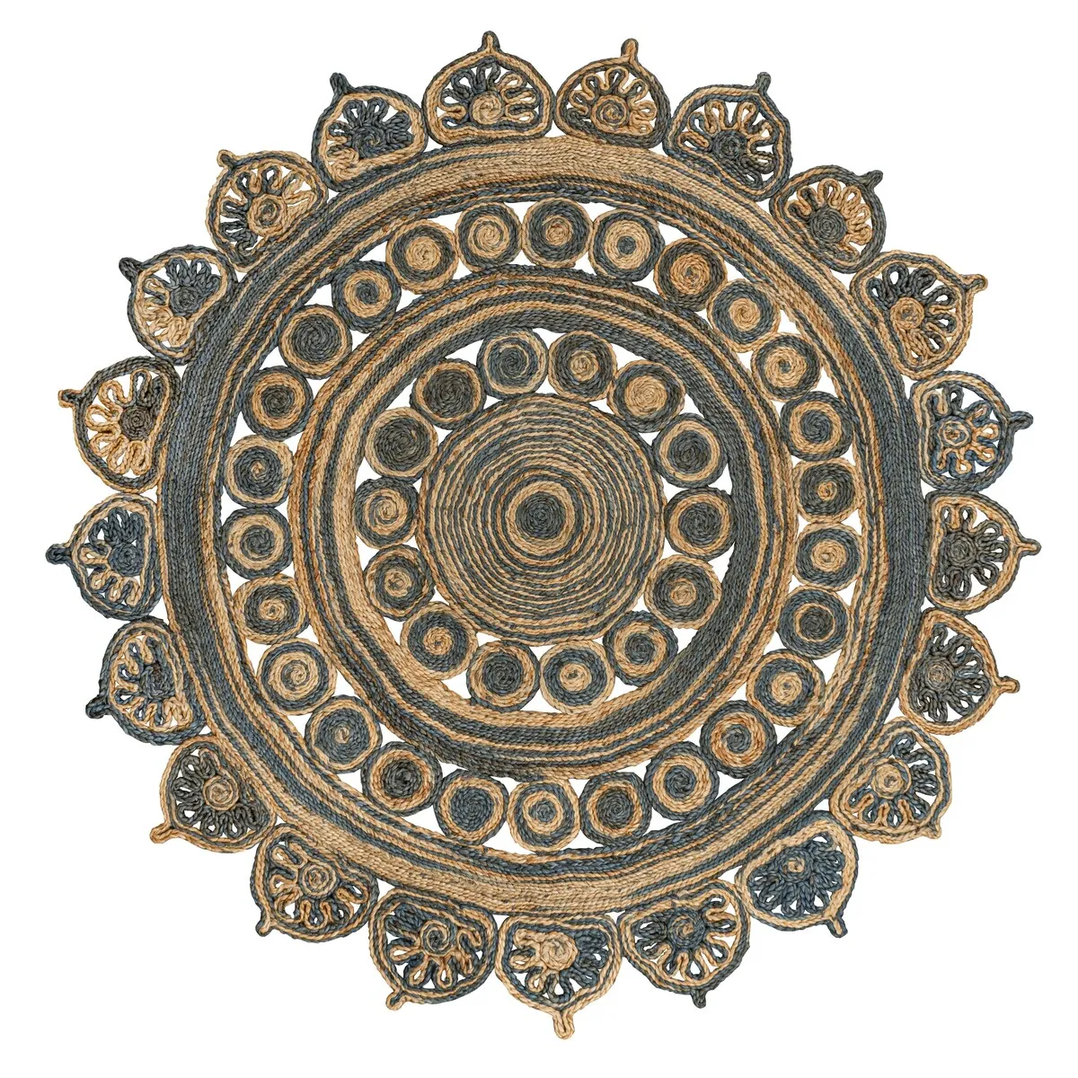 JONATHAN Y Algae Medallion Contemporary Bohemian Round Jute Blue/Natural Area Rug