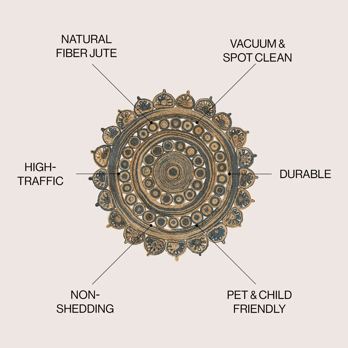 JONATHAN Y Algae Medallion Contemporary Bohemian Round Jute Blue/Natural Area Rug