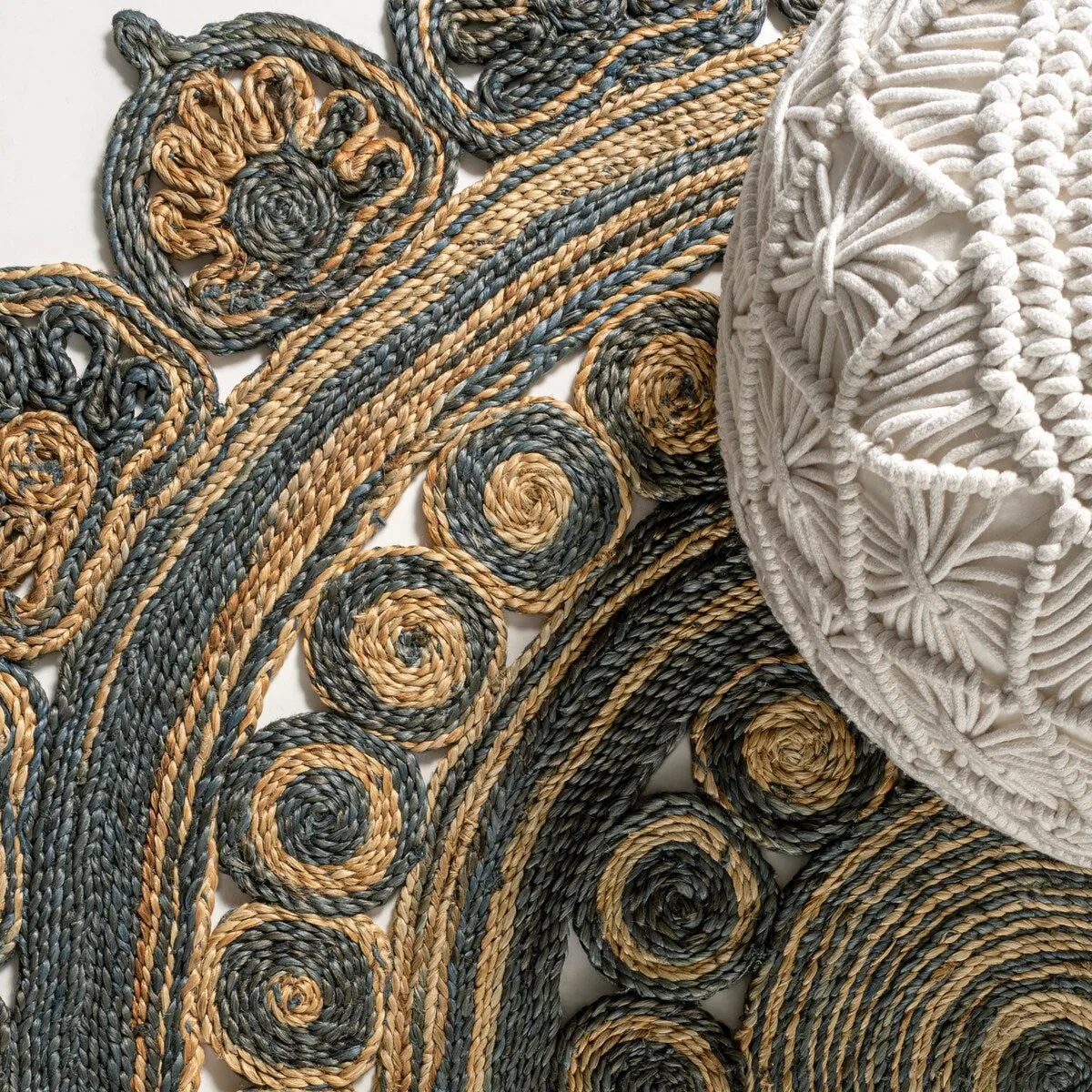 JONATHAN Y Algae Medallion Contemporary Bohemian Round Jute Blue/Natural Area Rug