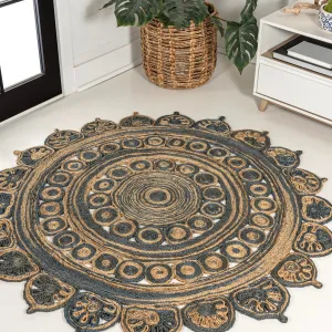 JONATHAN Y Algae Medallion Contemporary Bohemian Round Jute Blue/Natural Area Rug