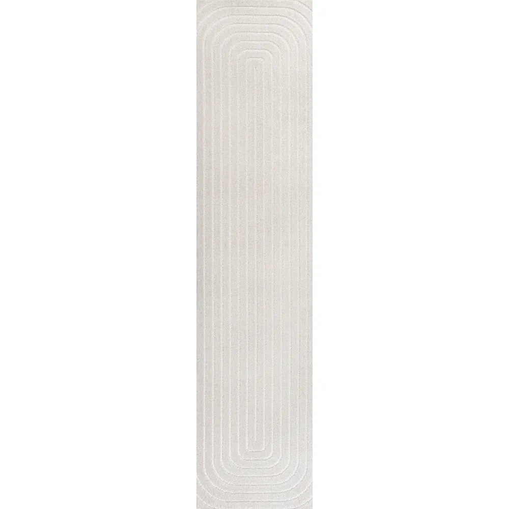 JONATHAN Y Anders High-Low Modern Scandinavian Arch Stripe Monotone Ivory Indoor/Outdoor Rug