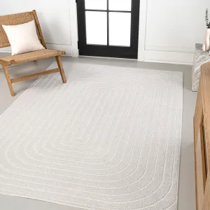 JONATHAN Y Anders High-Low Modern Scandinavian Arch Stripe Monotone Ivory Indoor/Outdoor Rug