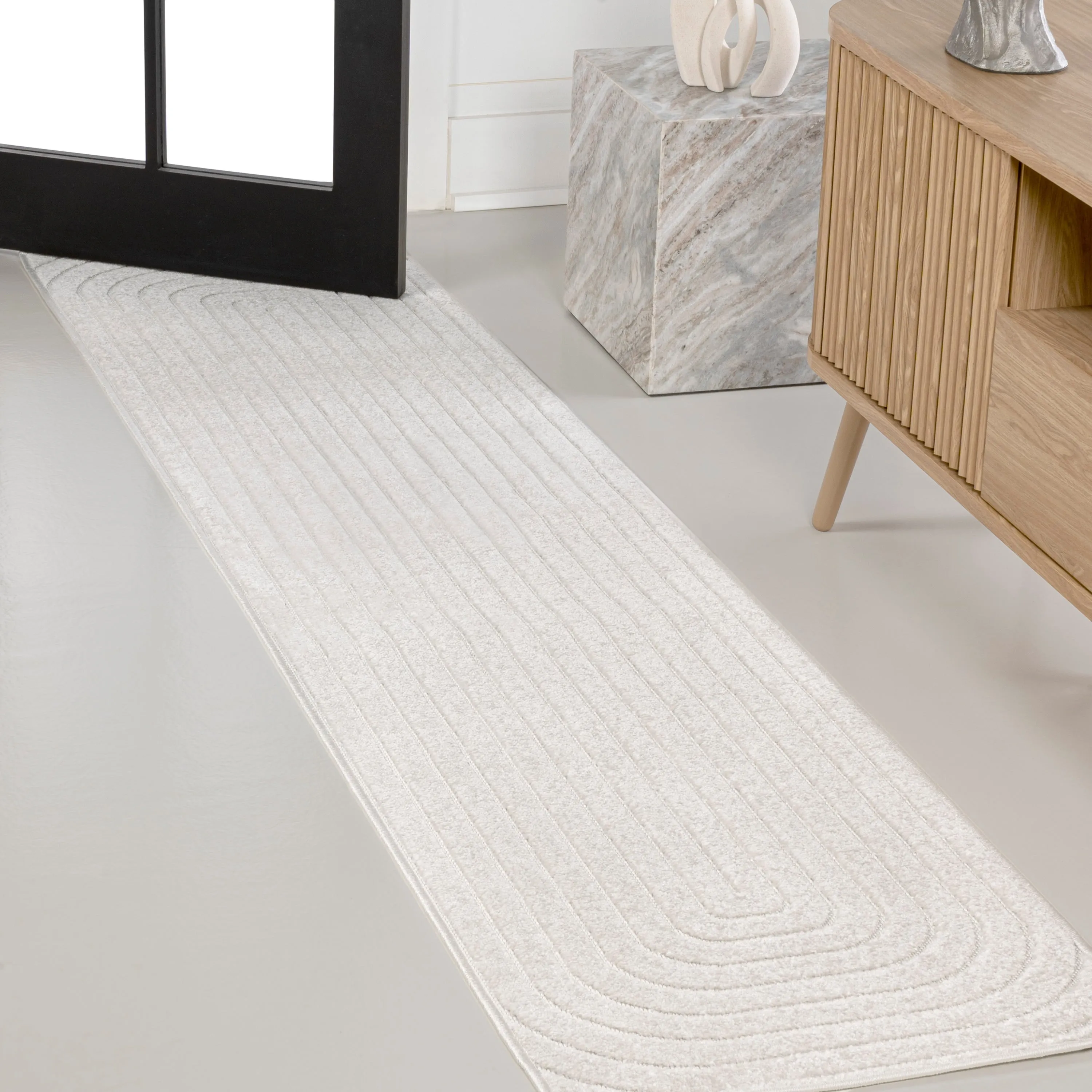 JONATHAN Y Anders High-Low Modern Scandinavian Arch Stripe Monotone Ivory Indoor/Outdoor Rug