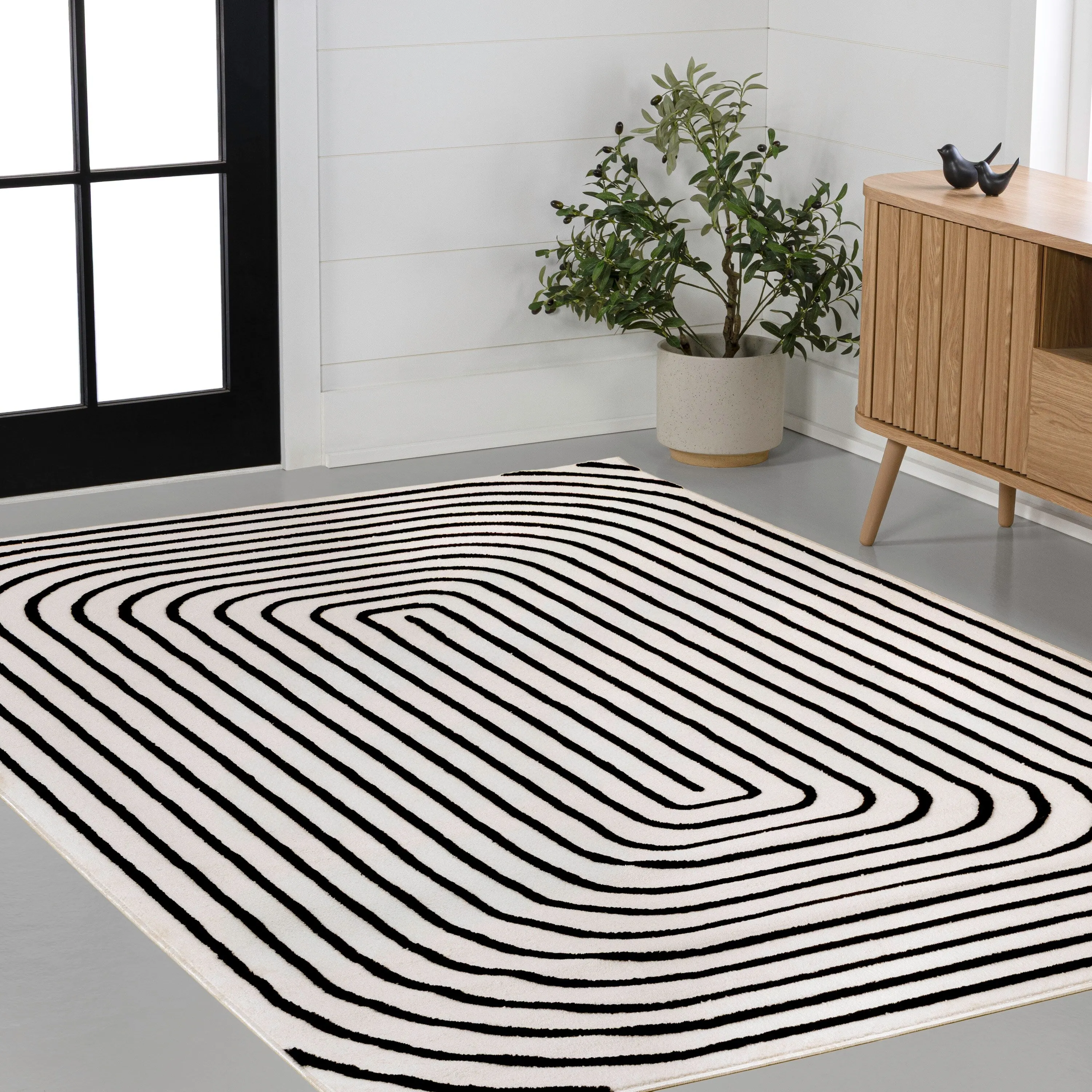 JONATHAN Y Anders High-Low Modern Scandinavian Arch Stripe Monotone Ivory Indoor/Outdoor Rug